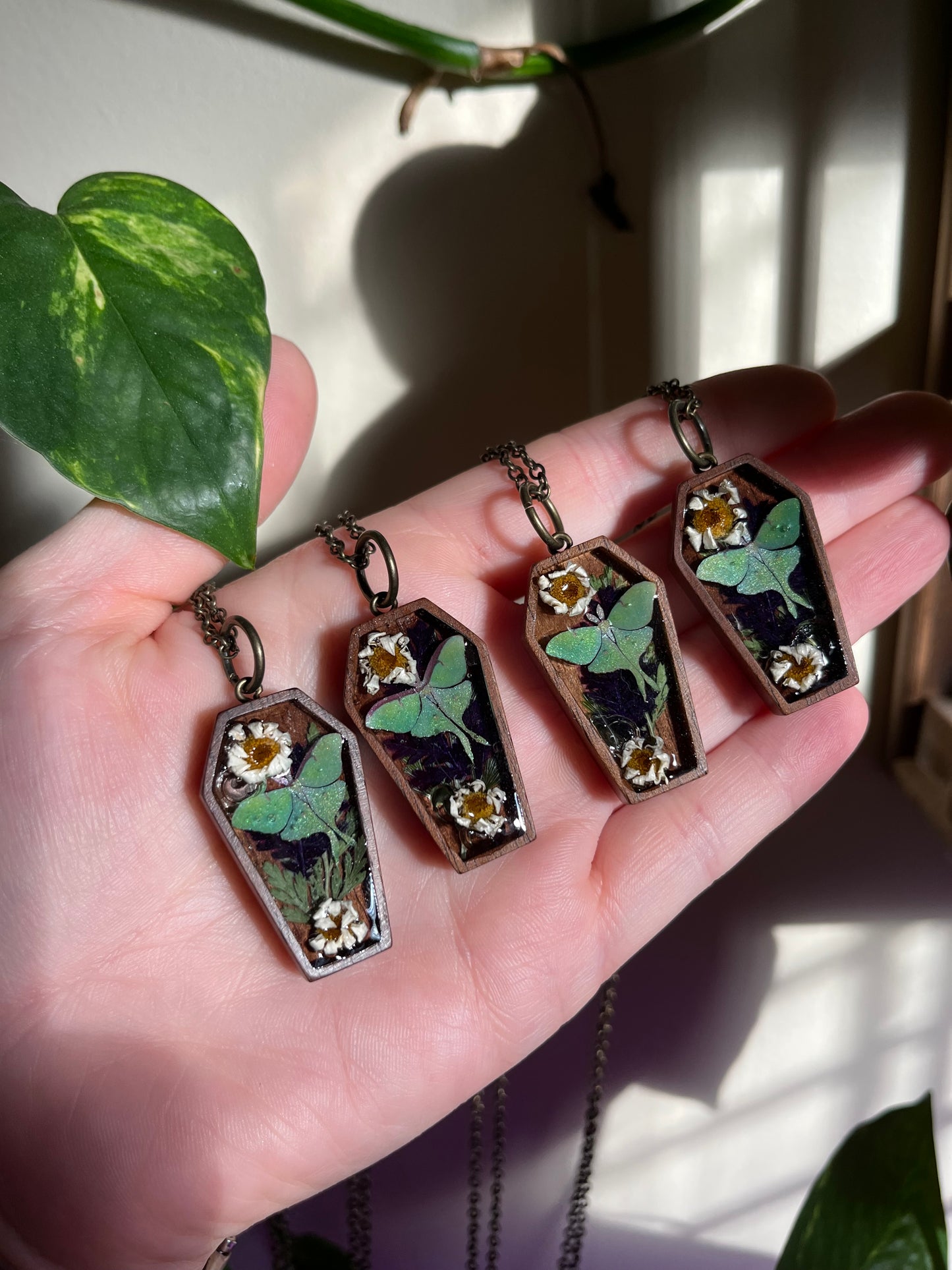 Luna Moth coffin necklace