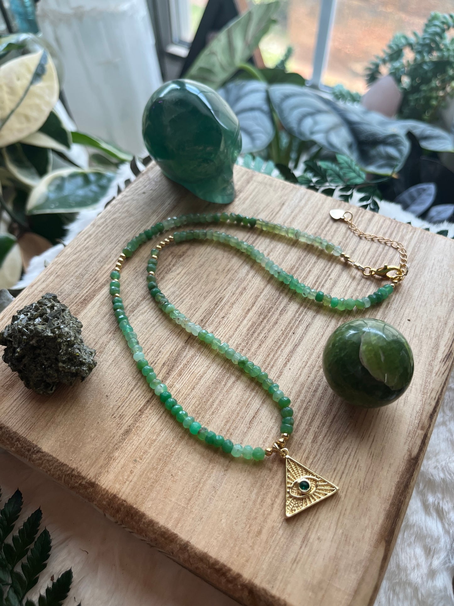 Chrysoprase Eye Charm Necklace