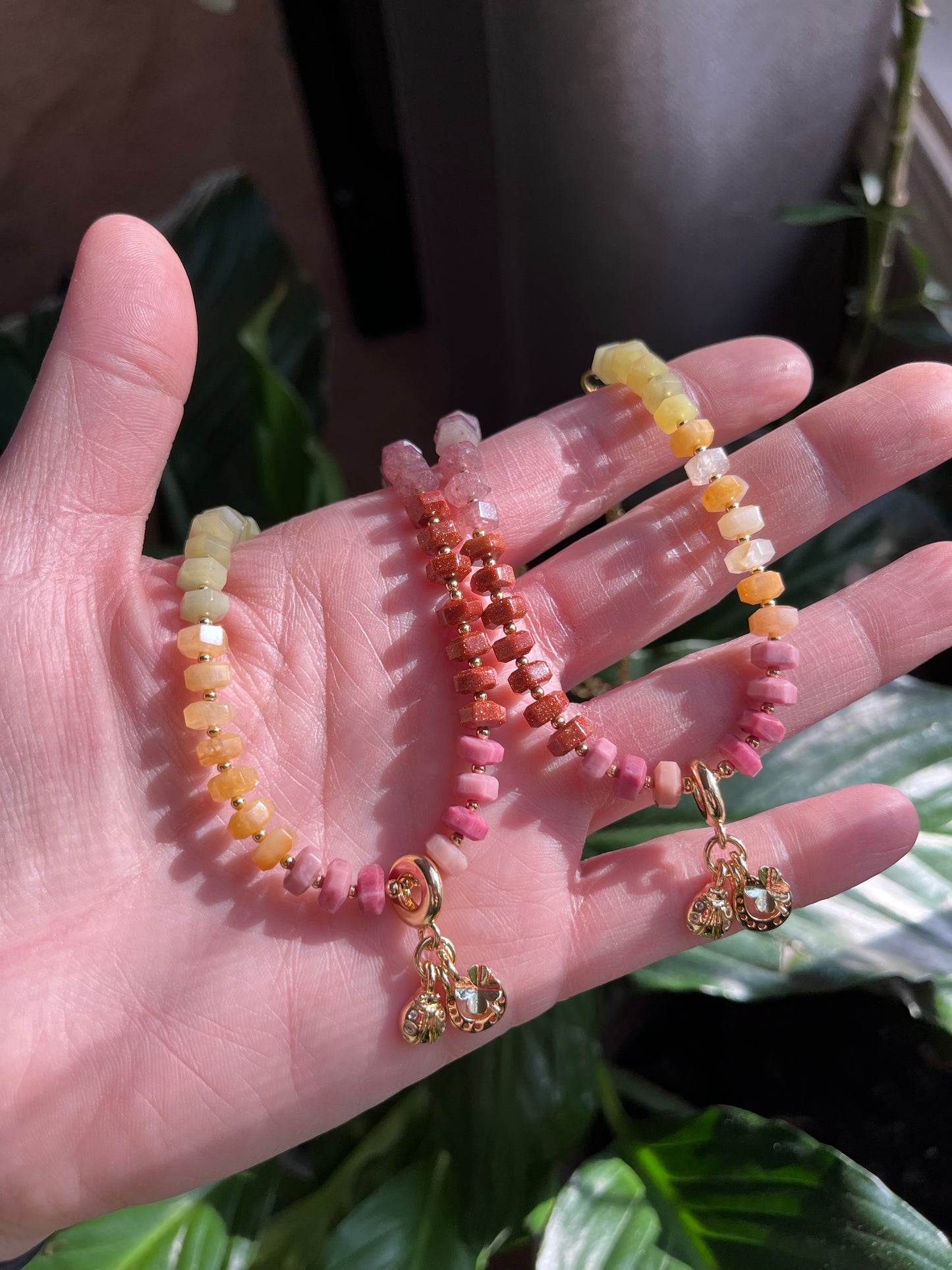 Mixed Gem lucky charm necklace, horseshoe charm, lucky jewelry, rondelle necklace, abundance, creativity, passion, good luck charm jewelry