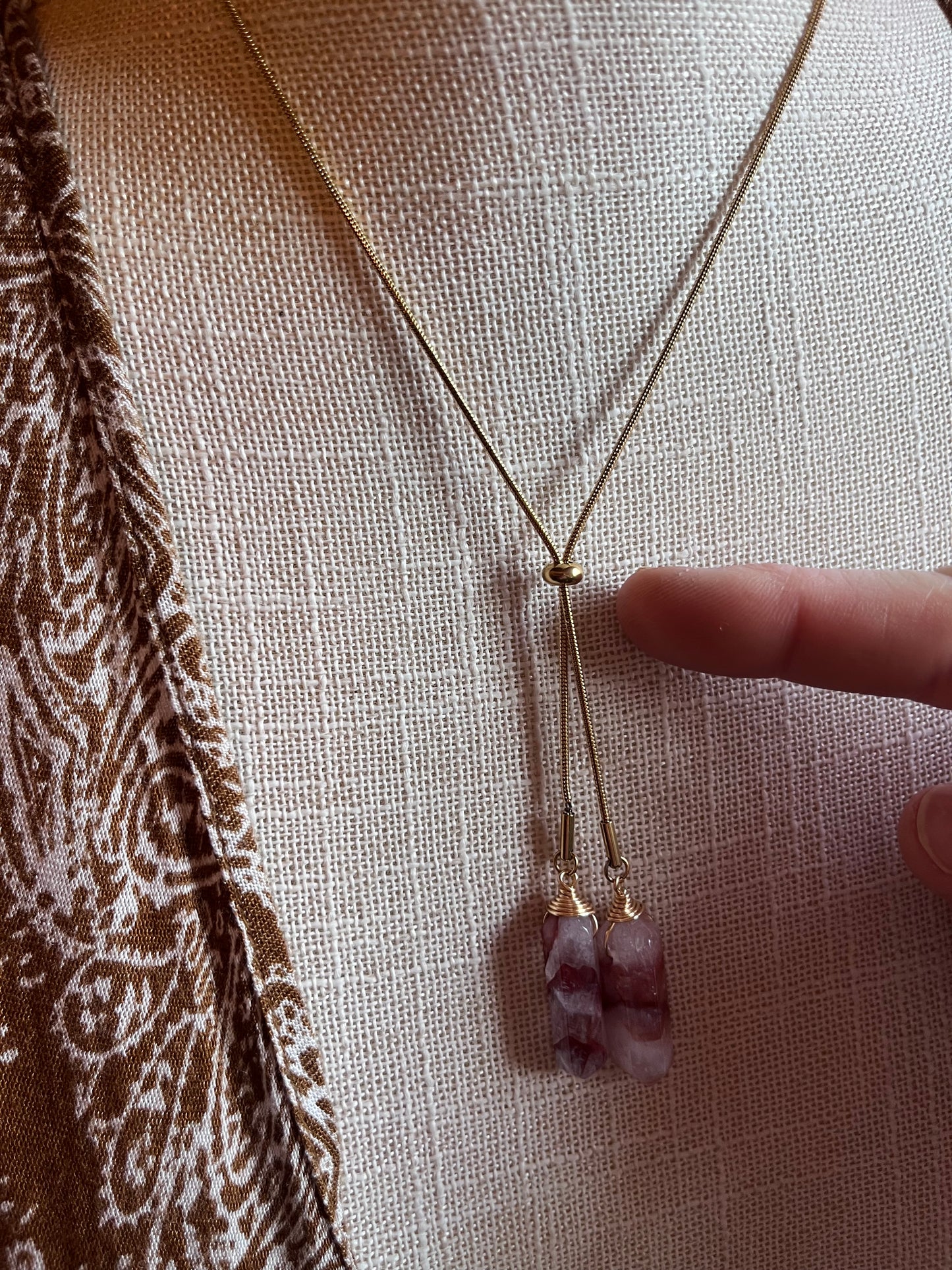 Fire Quartz Point Slider Necklace: Adjustable Minimalist Jewelry