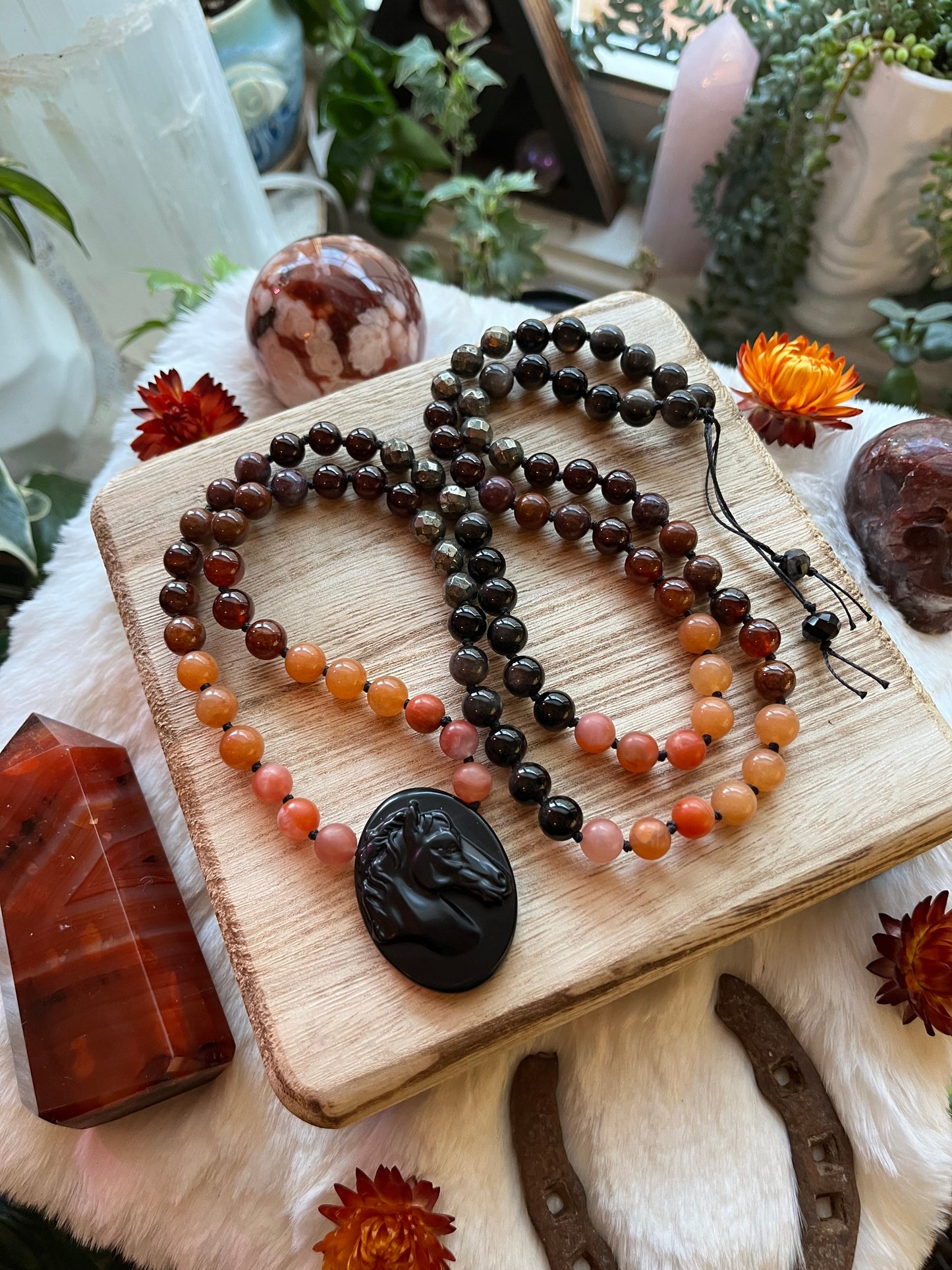 Fire Horse “Ember” mala necklace, meditation jewelry, mala beads, japa mala, carnelian jewelry, lunar new year, year of the fire horse