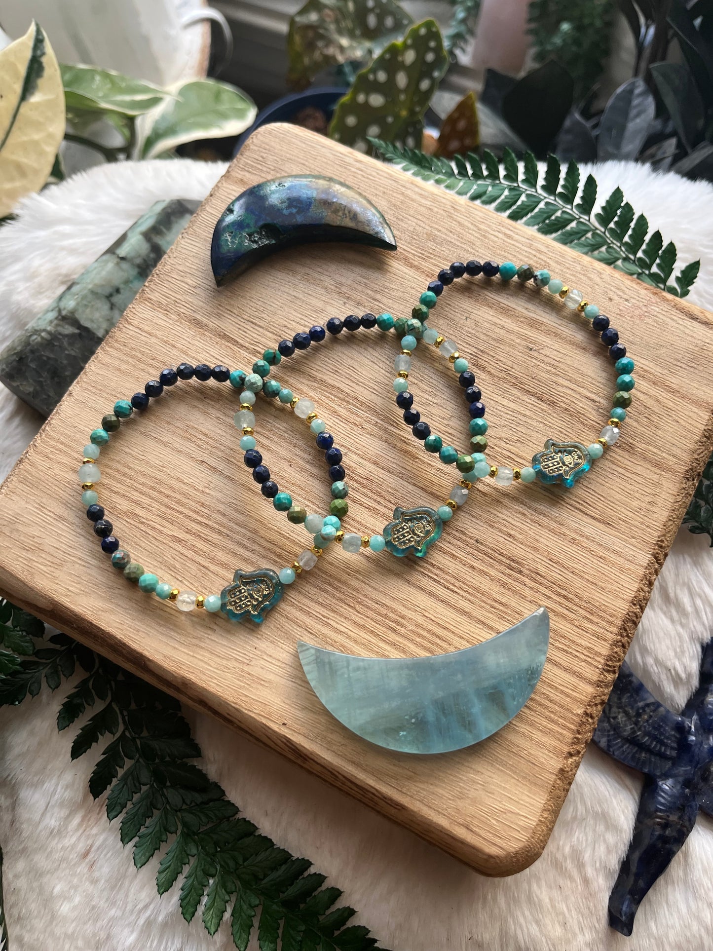 Hamsa Bracelet · Lapis Lazuli Turquoise Amazonite · Boho Spiritual Beaded Bracelet · Czech Glass Hamsa · Handmade Protection Jewelry