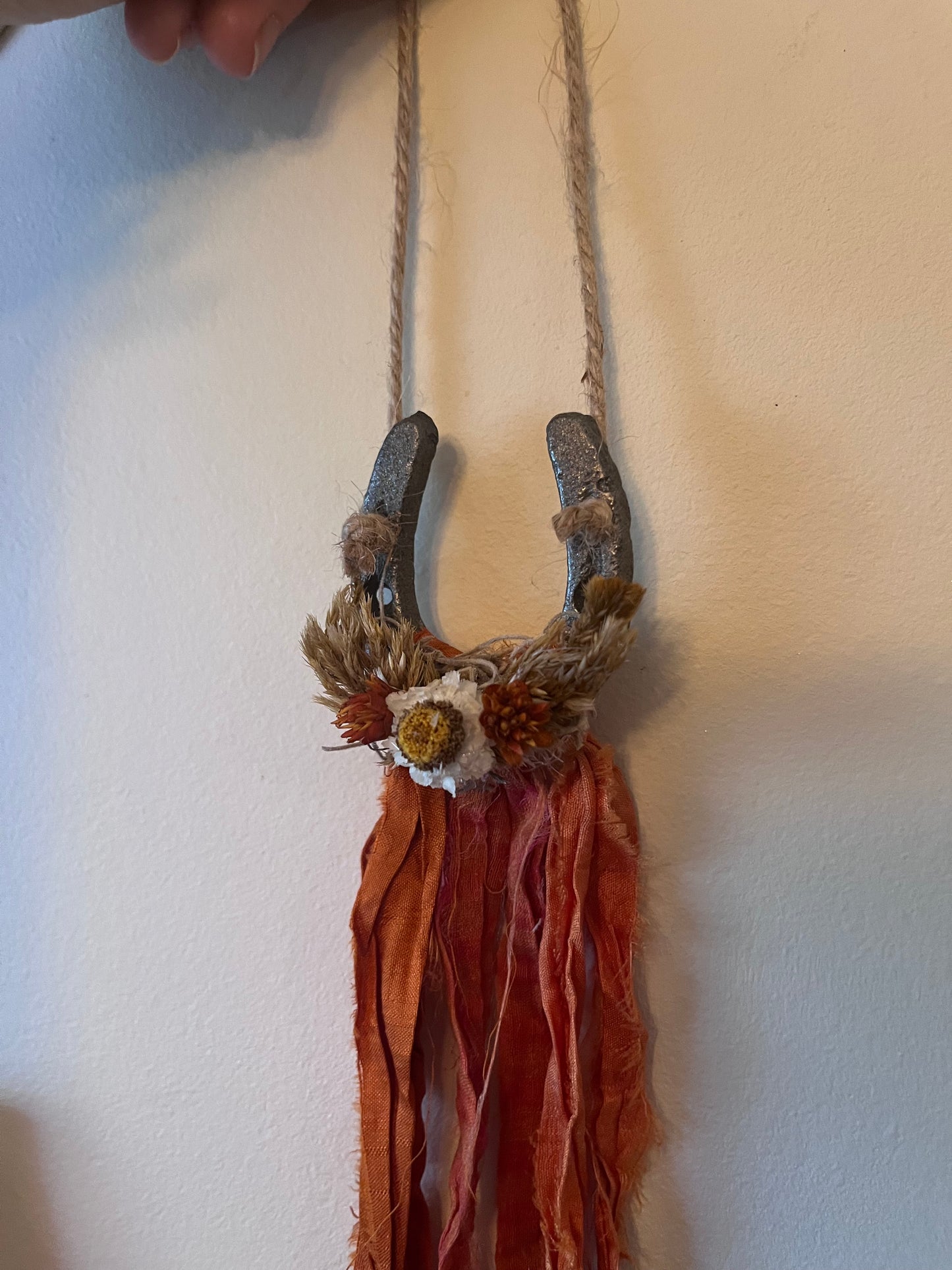 Fire Horse Lucky Horseshoe with flowers: Pagan Altar Decor