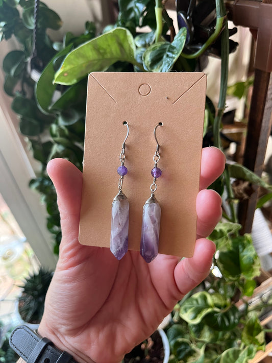 Amethyst Point Dangle Earrings | Silver Crystal Boho Jewelry, February Birthstone