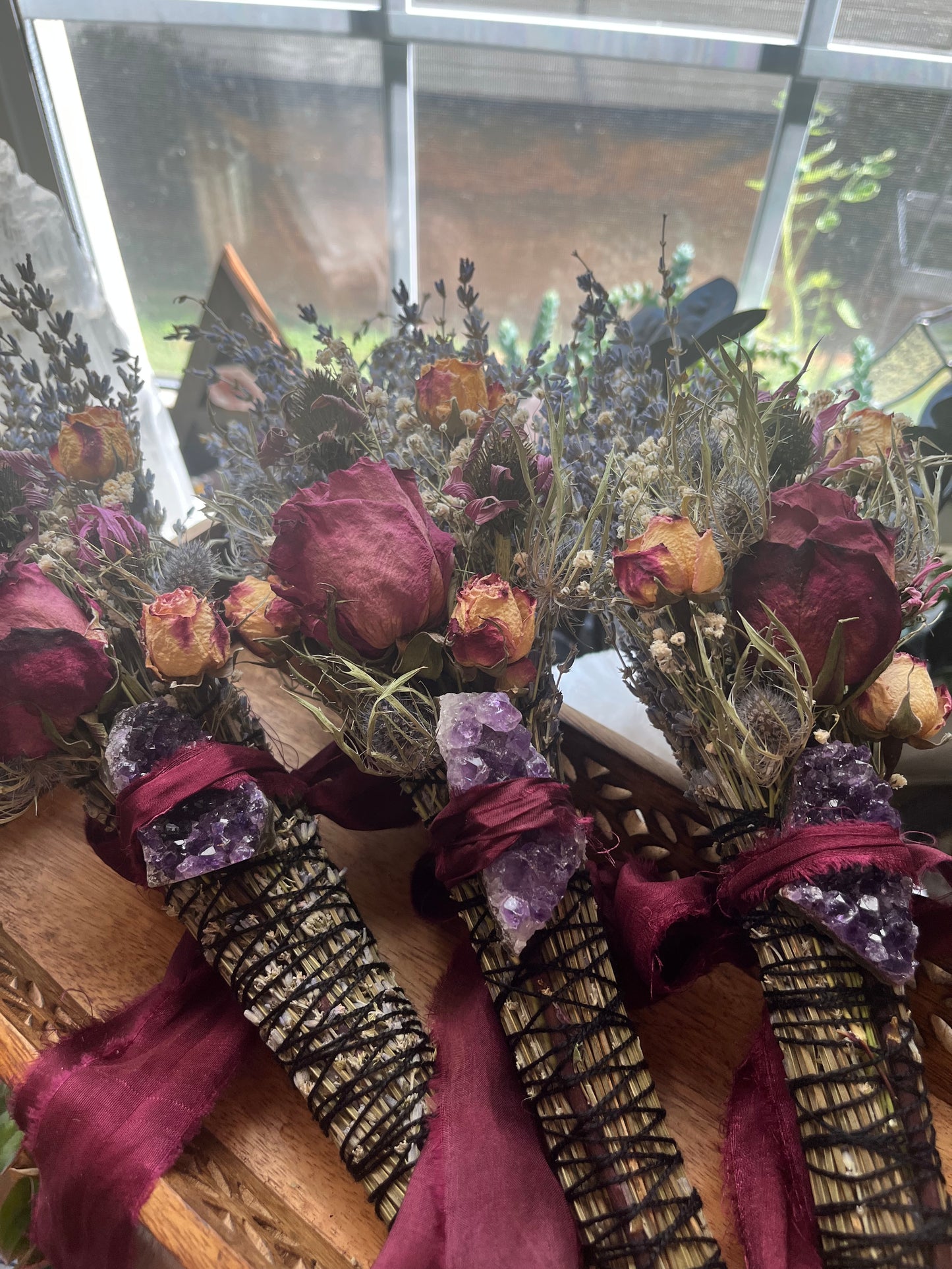 Wisdom Smudge Bouquet, Lavender, Thistle, Roses, Echinacea, Amethyst (Cruelty Free)