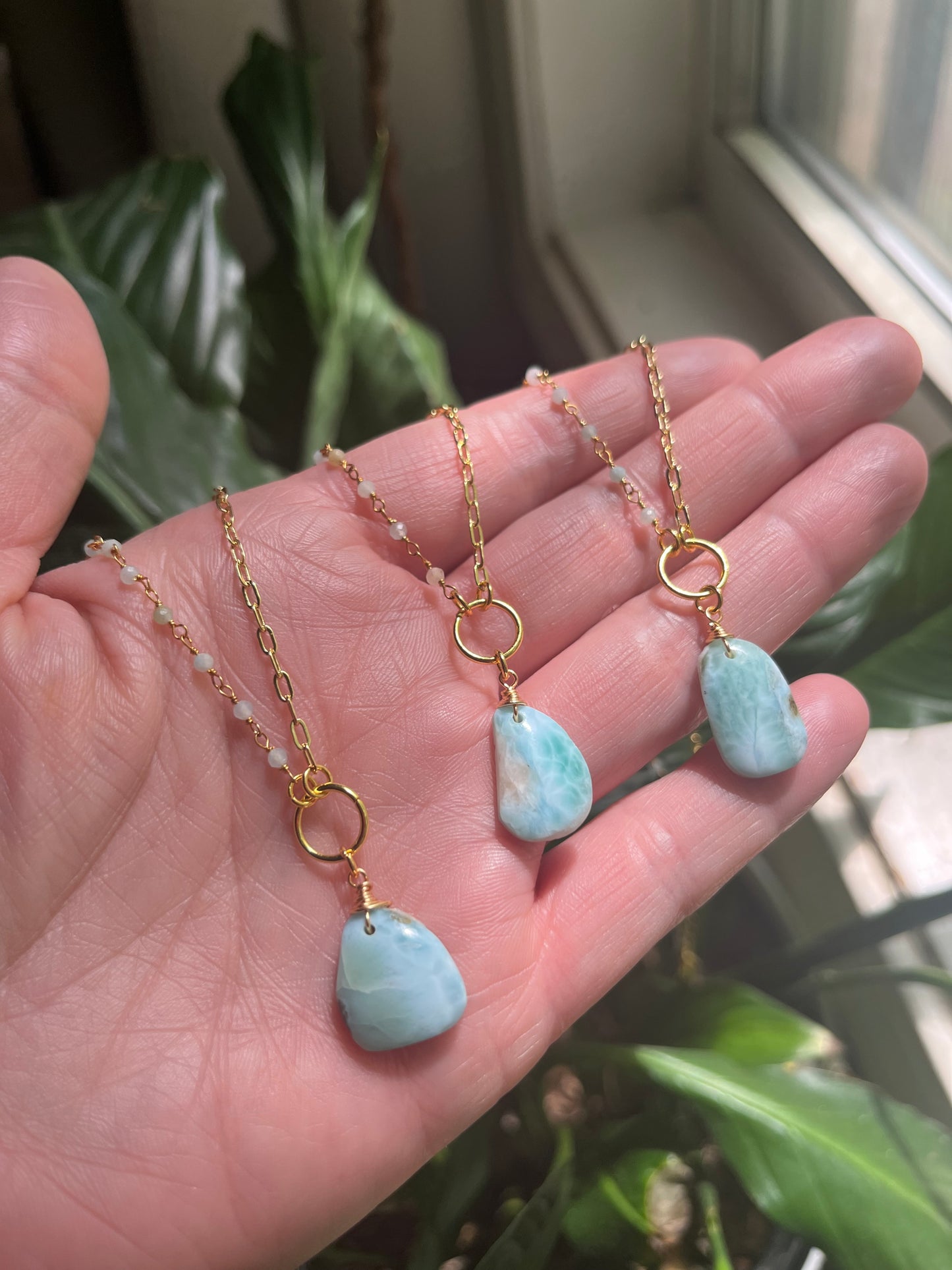 Larimar Gemstone Necklace | 18k Gold Filled Chain, Ocean Inspired Jewelry