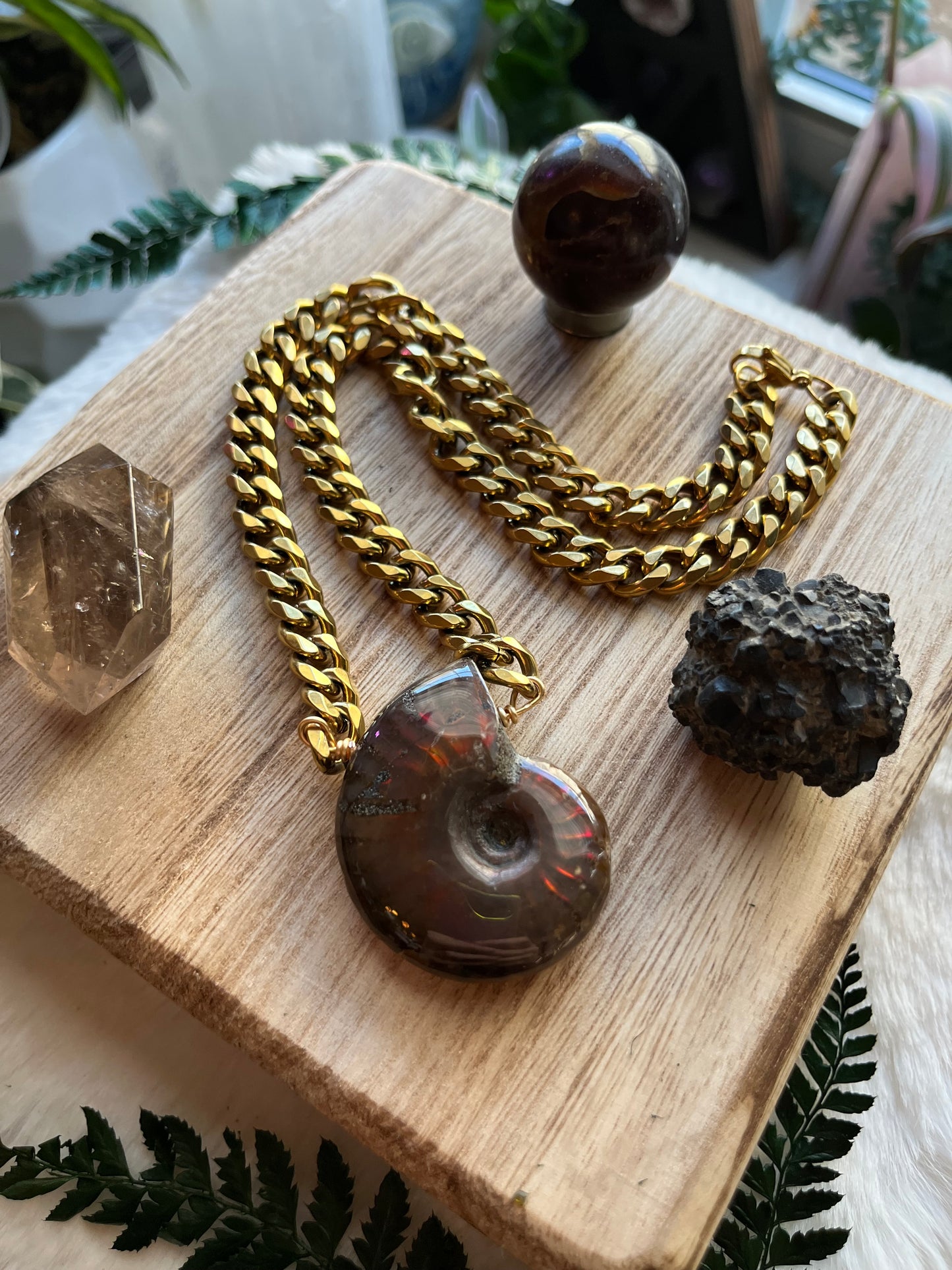 Opalized Ammonite fossil Statement necklace