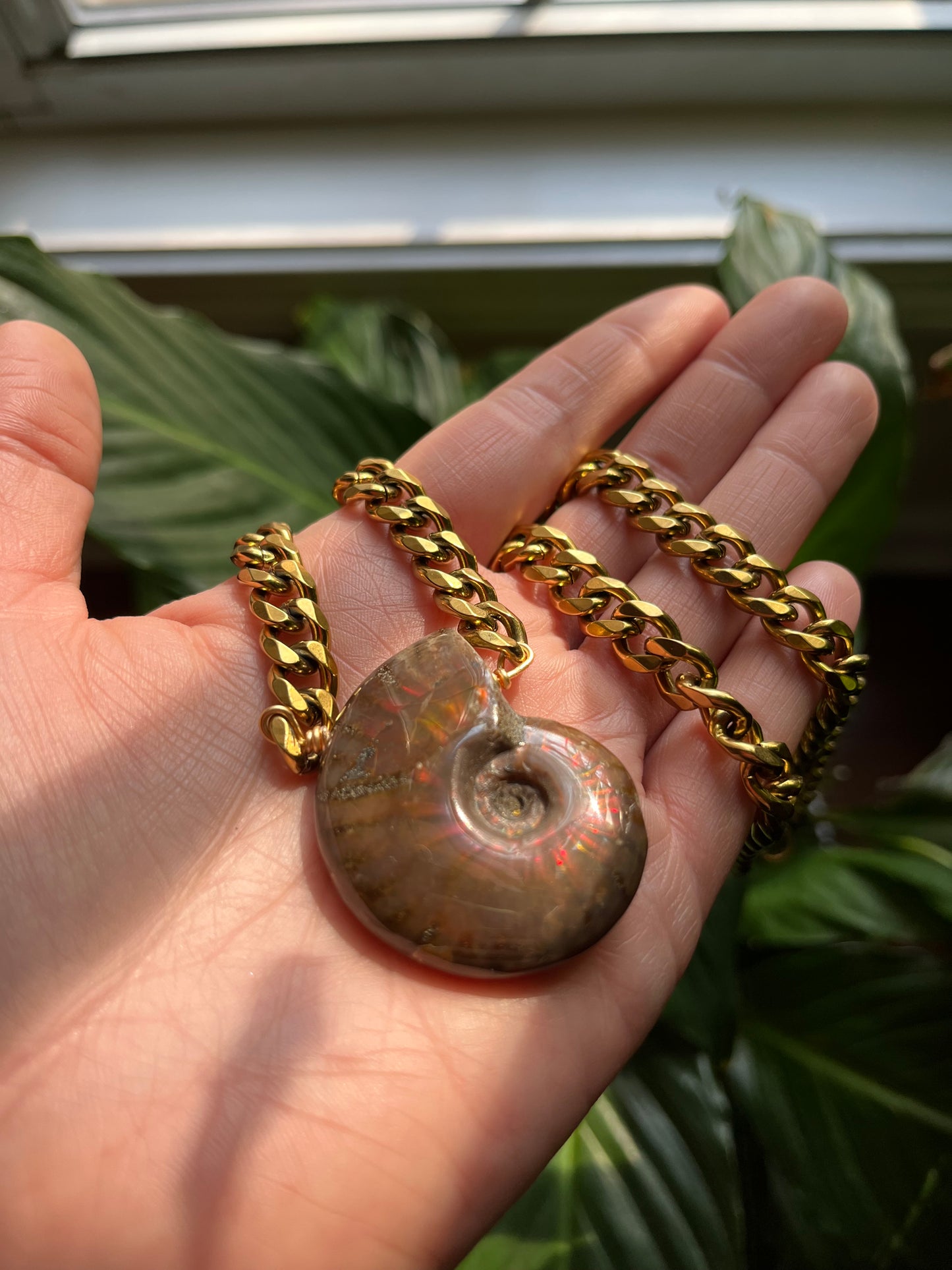 Opalized Ammonite fossil Statement necklace