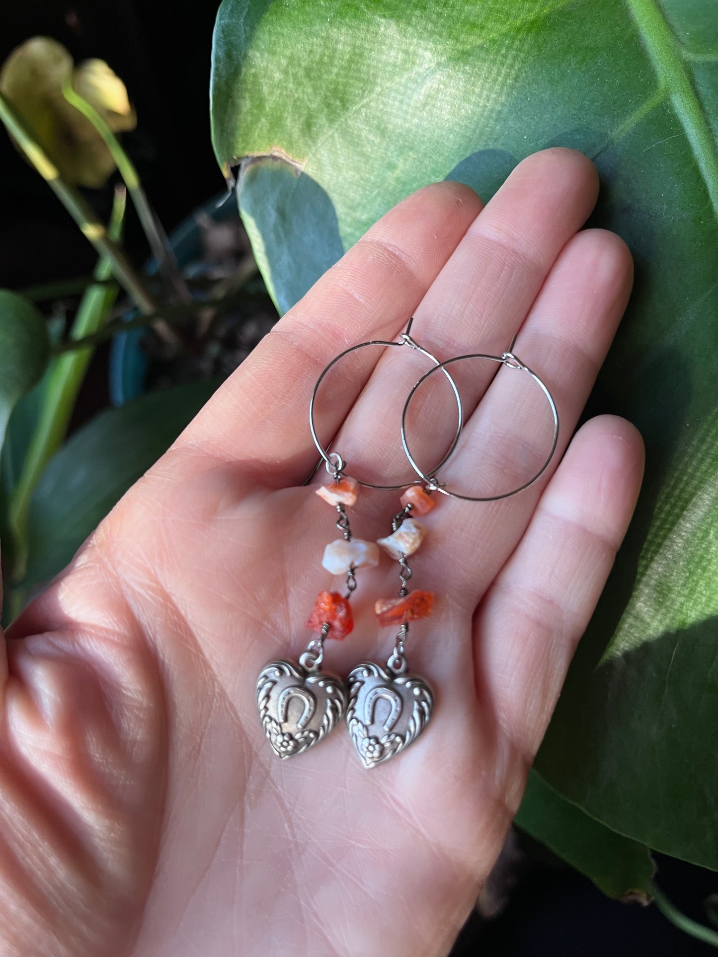 Fire Opal hoop earrings, Mexican Fire Opal, opal jewelry, lucky charm jewelry, horseshoe, horse girl, good luck charms, fire opal earrings