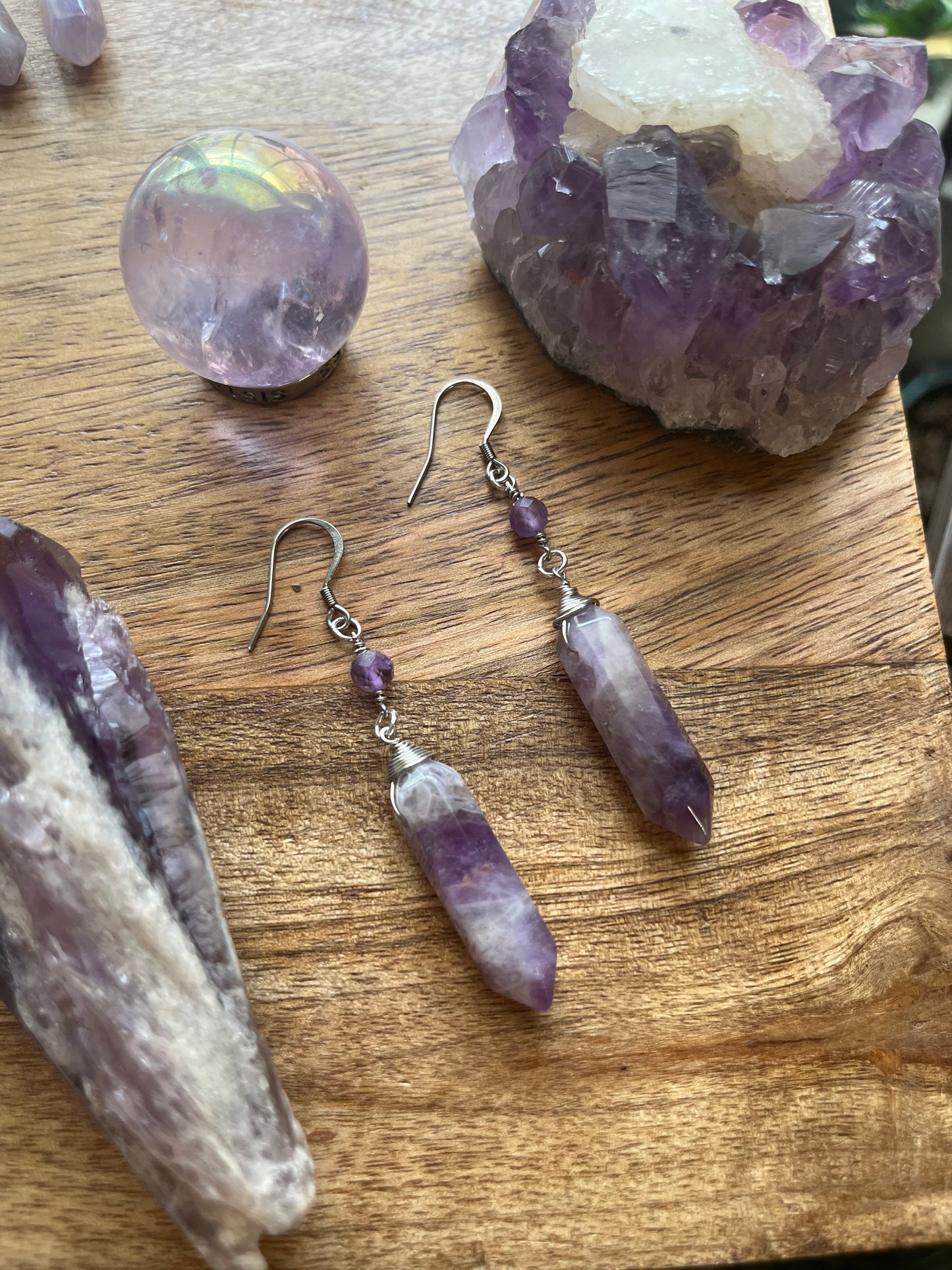 Amethyst Point Dangle Earrings | Silver Crystal Boho Jewelry, February Birthstone