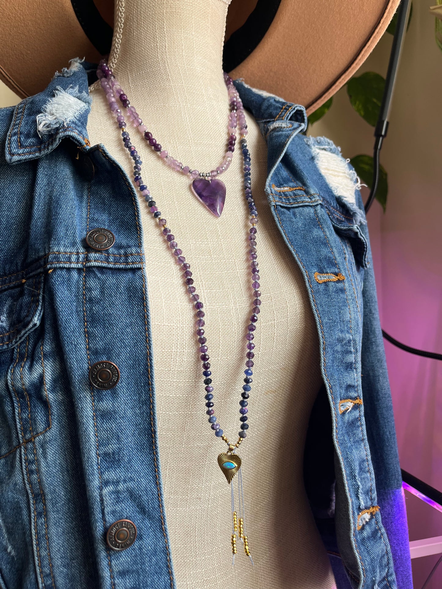 Amethyst, Sugilite, Lepiodlite, mala beads, prayer beads, spirit beads, mala necklace, rondelle mala necklace