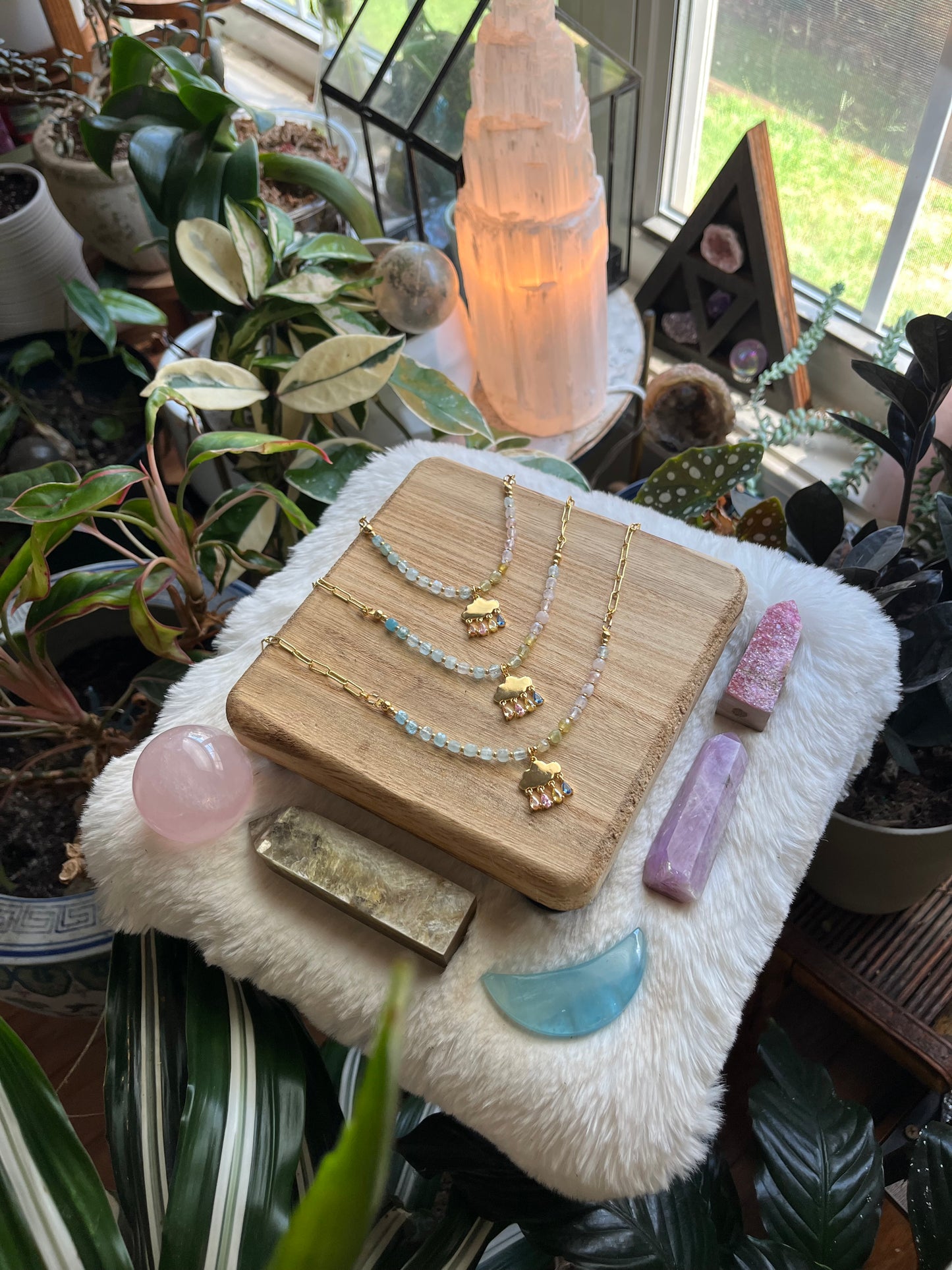 Rainbow Morganite Rain Charm Necklace in Gold Fill