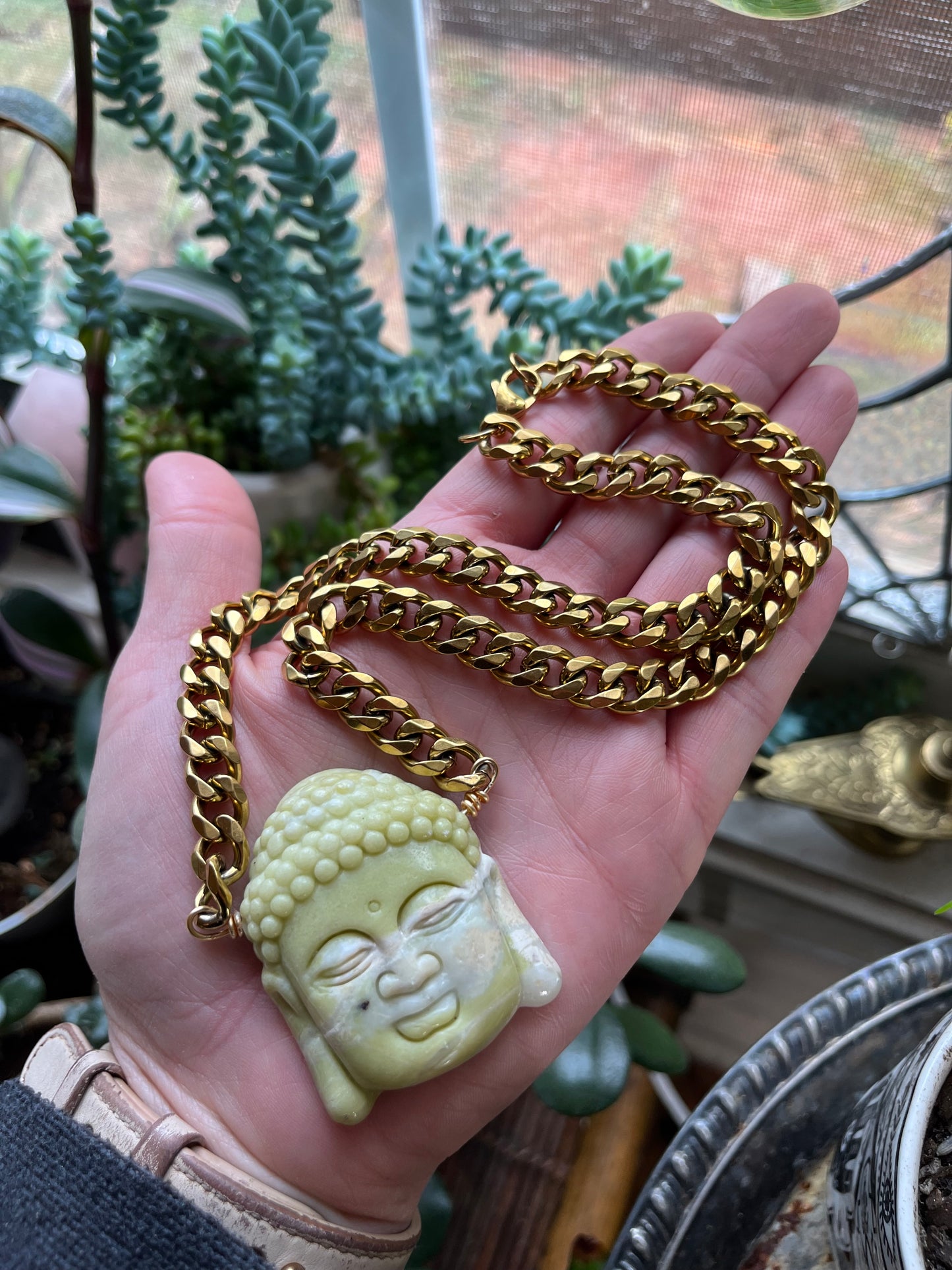 Serpentine Buddha Statement necklace