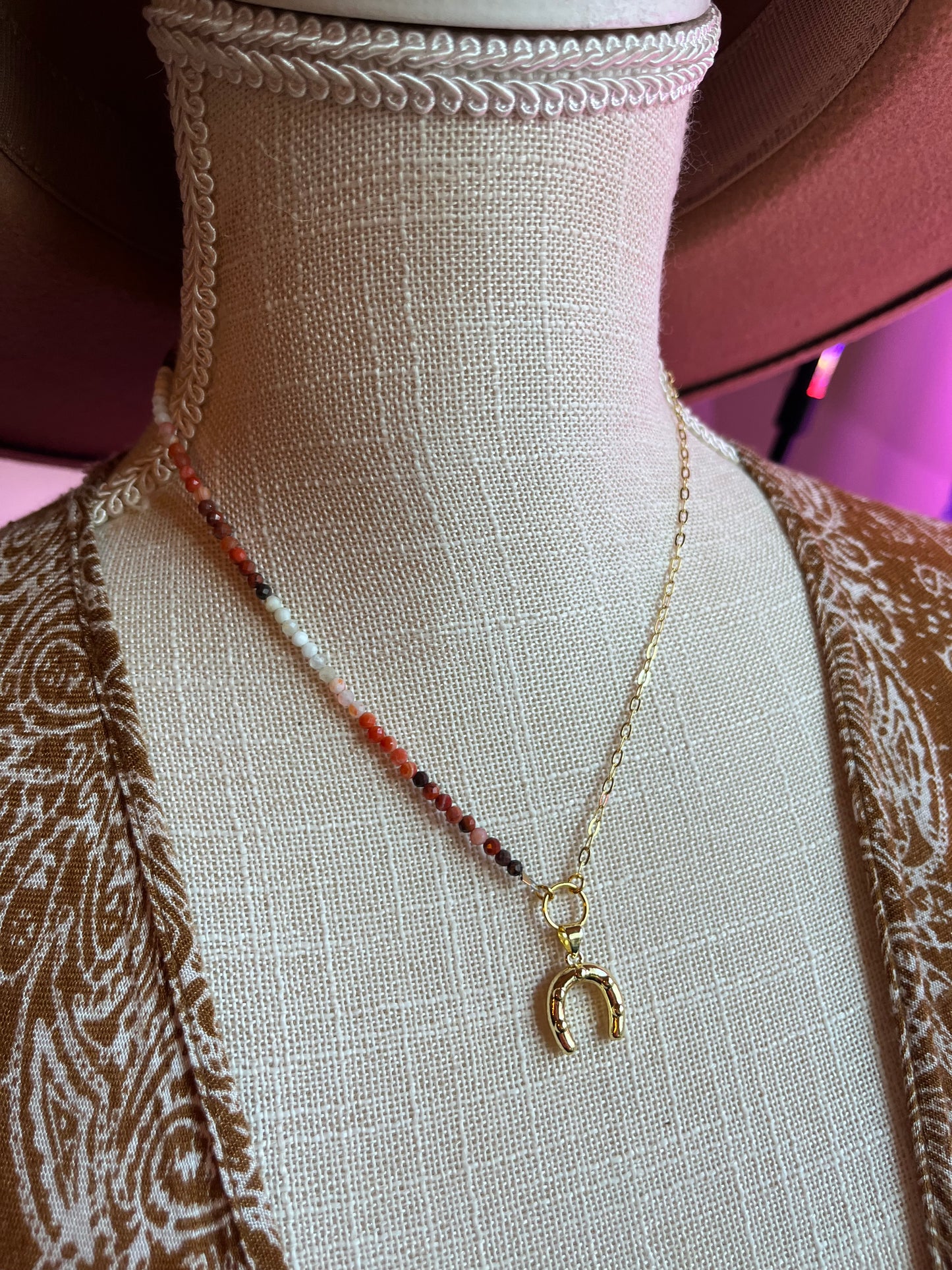 Moroccan Red Agate necklace, horseshoe charm, lucky jewelry, agate necklace, abundance, creativity, passion, good luck charm jewelry