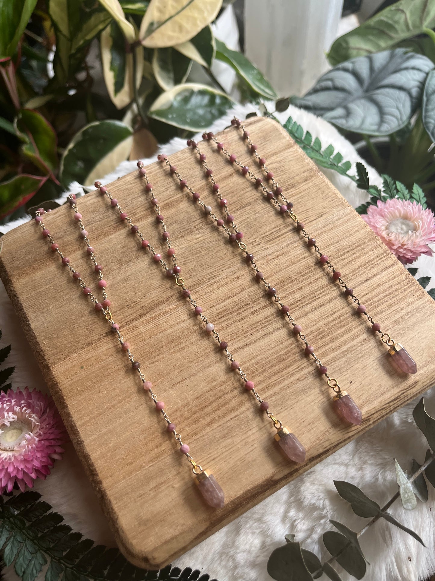 Strawberry Quartz & Rhodonite Y necklace