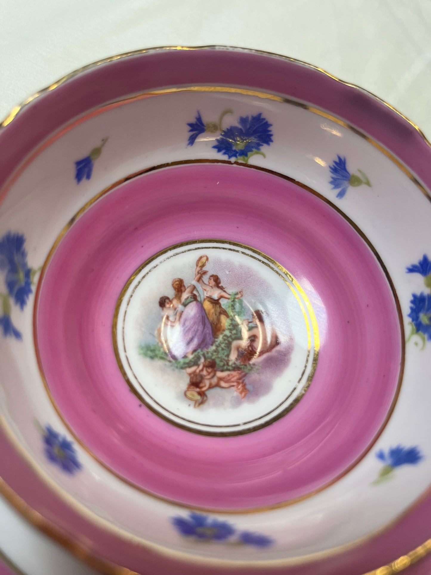 Vintage Bone China Tea Cup & Saucer Set England Pink Floral Blue 1900s ADDERLY