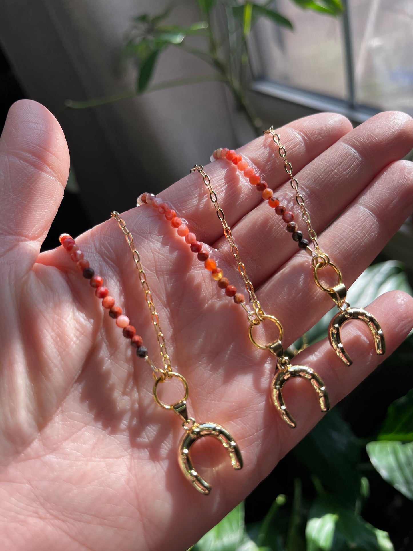 Moroccan Red Agate necklace, horseshoe charm, lucky jewelry, agate necklace, abundance, creativity, passion, good luck charm jewelry
