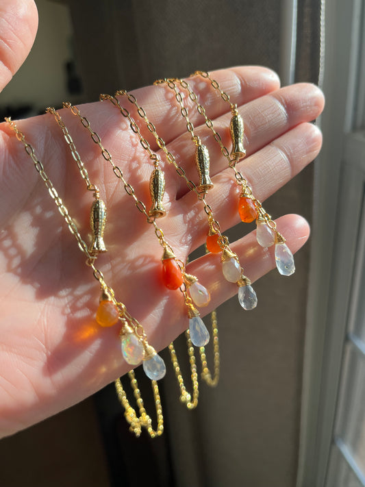 Mexican Fire Opal necklace, opal teardrops, fire opal jewelry, fire opal, abundance, creativity, passion, opal jewelry