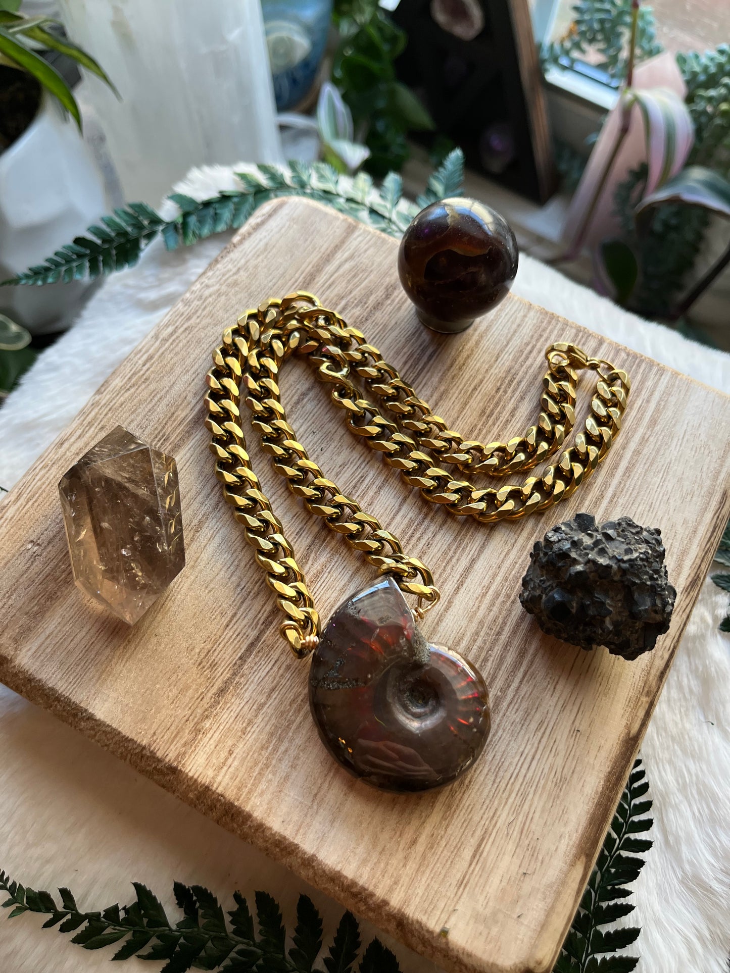 Opalized Ammonite fossil Statement necklace