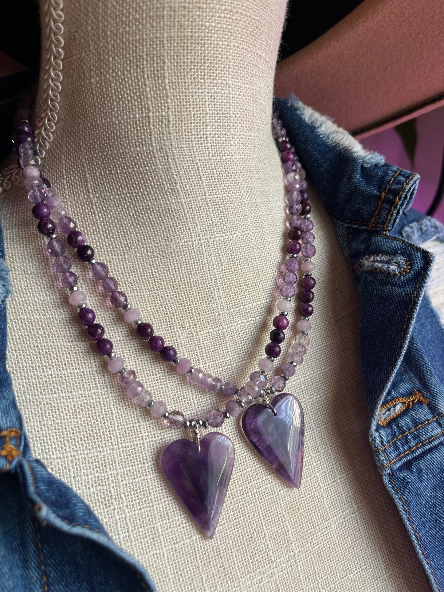 Amethyst Heart necklace, Spiritual protection gift, Birthstone jewelry, gift for her