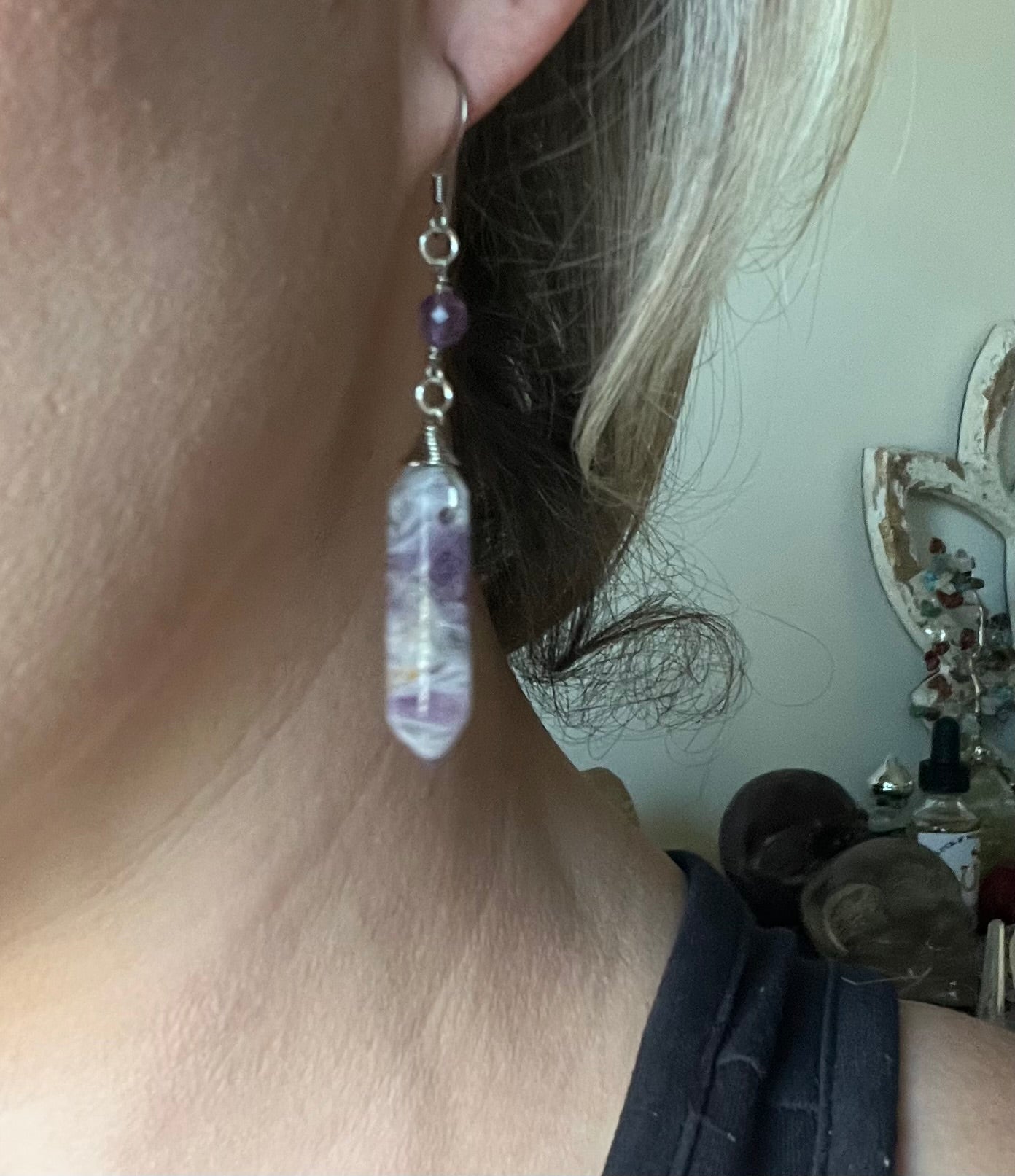 Amethyst Point Dangle Earrings | Silver Crystal Boho Jewelry, February Birthstone