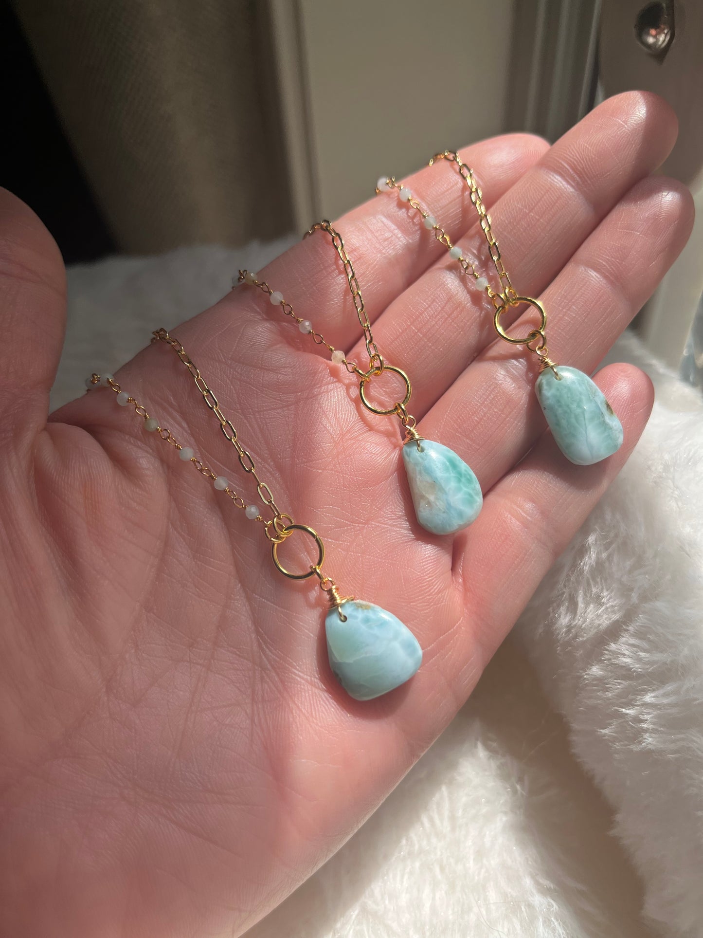 Larimar Gemstone Necklace | 18k Gold Filled Chain, Ocean Inspired Jewelry
