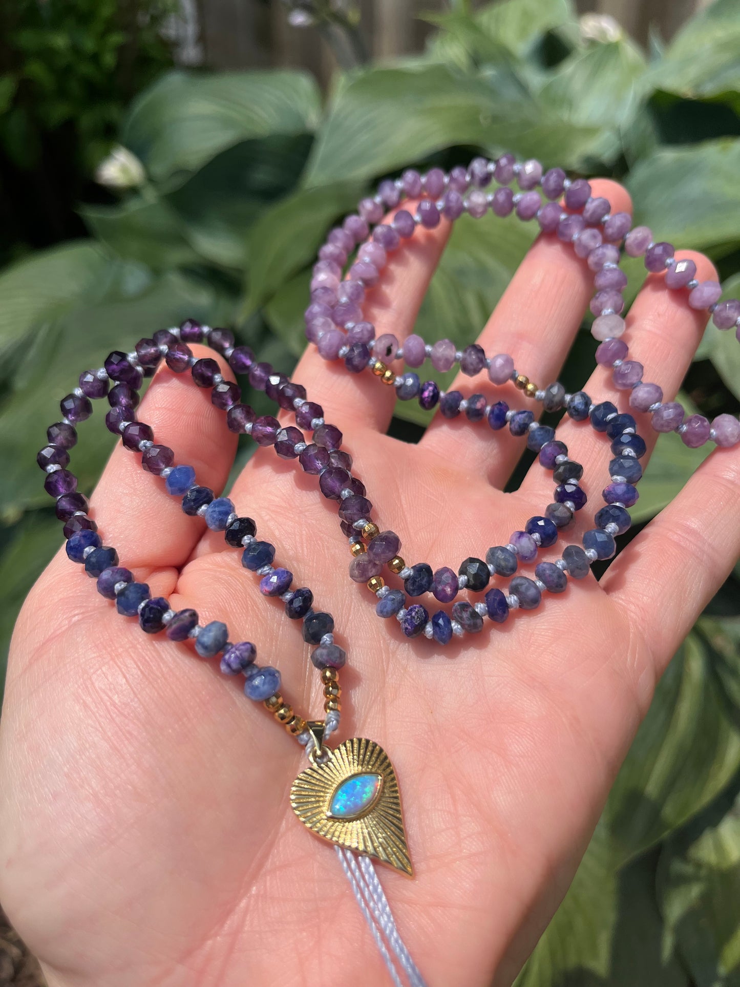 Amethyst, Sugilite, Lepiodlite, mala beads, prayer beads, spirit beads, mala necklace, rondelle mala necklace