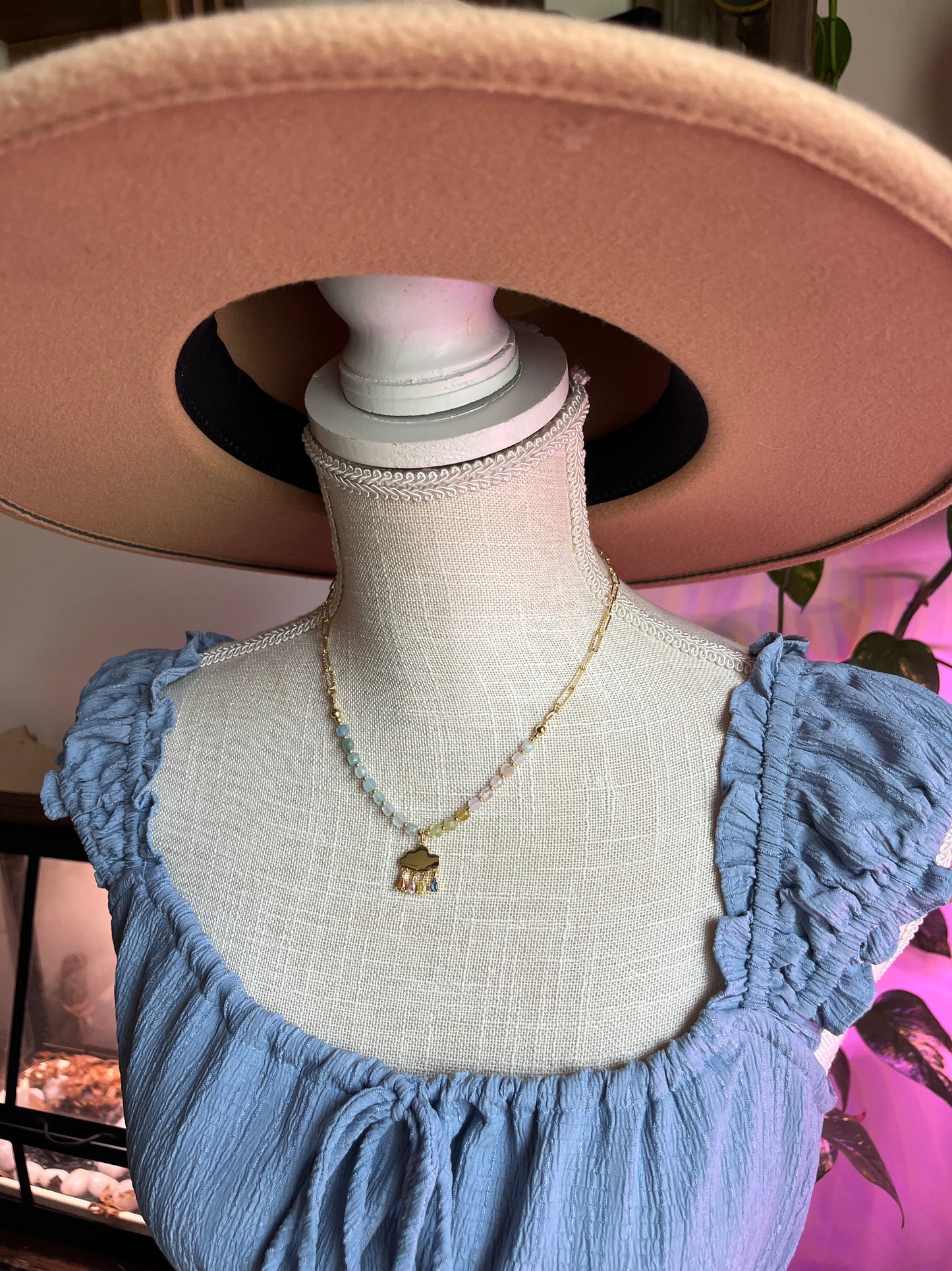 Rainbow Morganite Rain Charm Necklace in Gold Fill