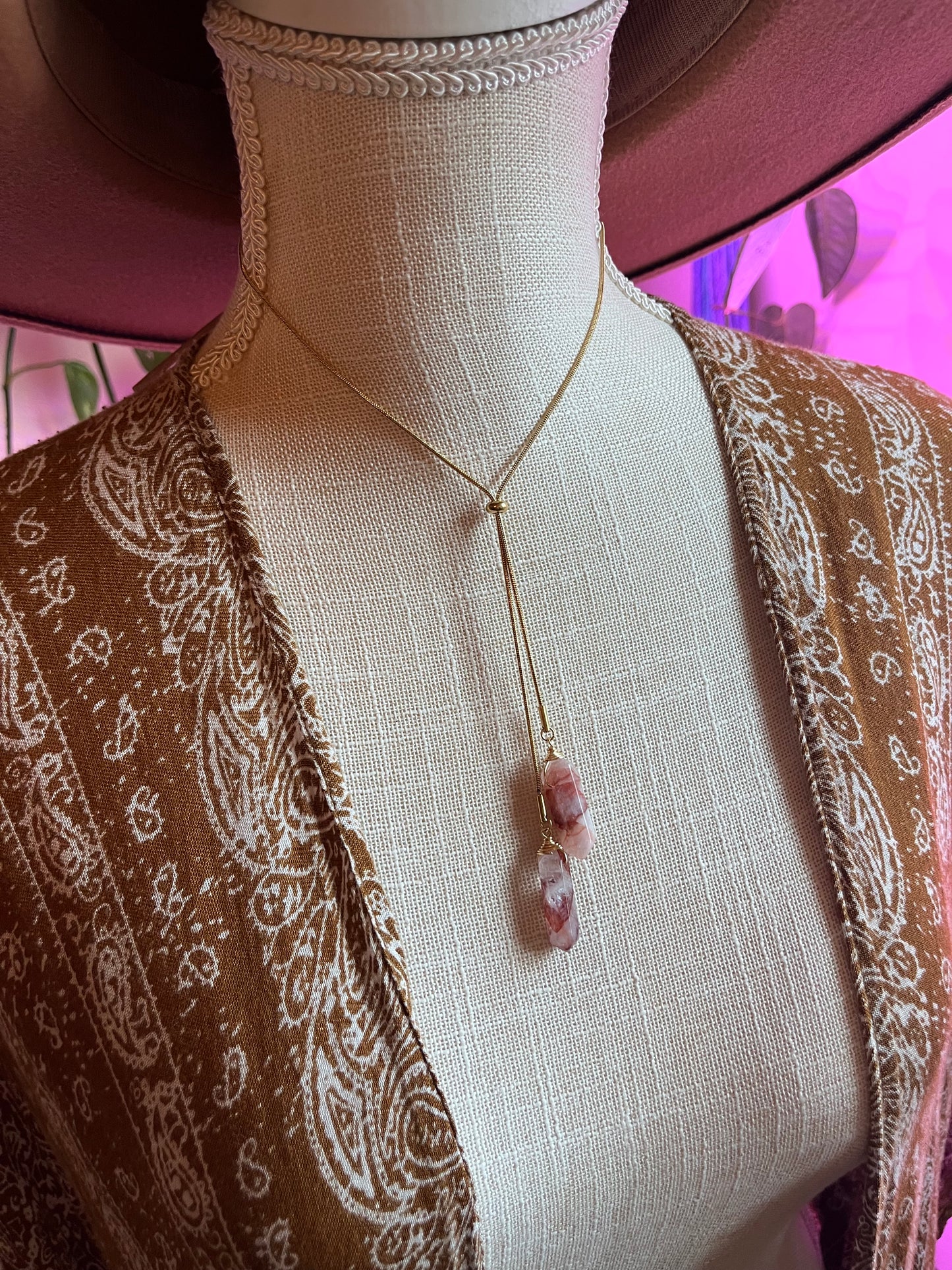 Fire Quartz Point Slider Necklace: Adjustable Minimalist Jewelry