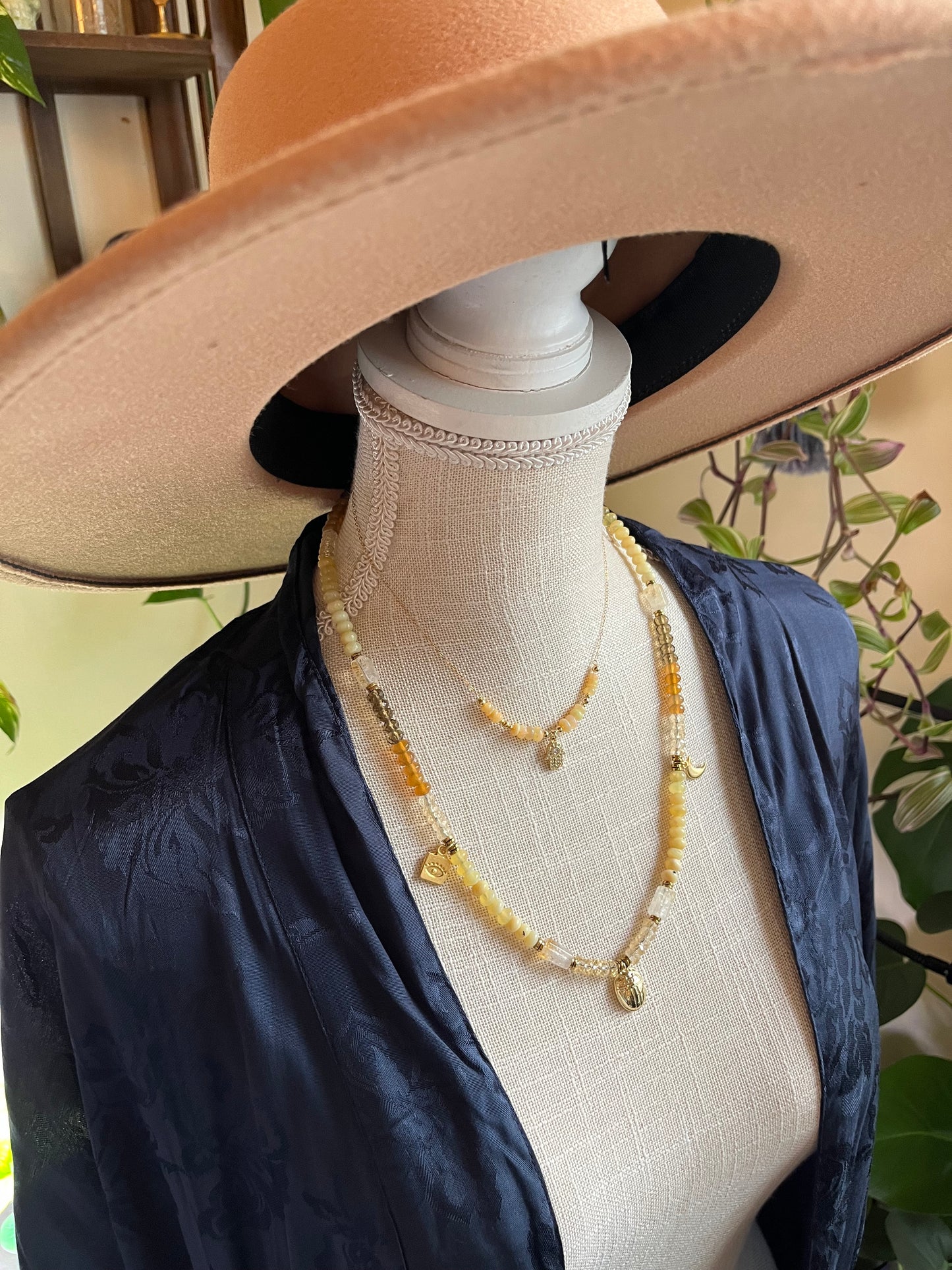 Golden Light beaded charm necklace