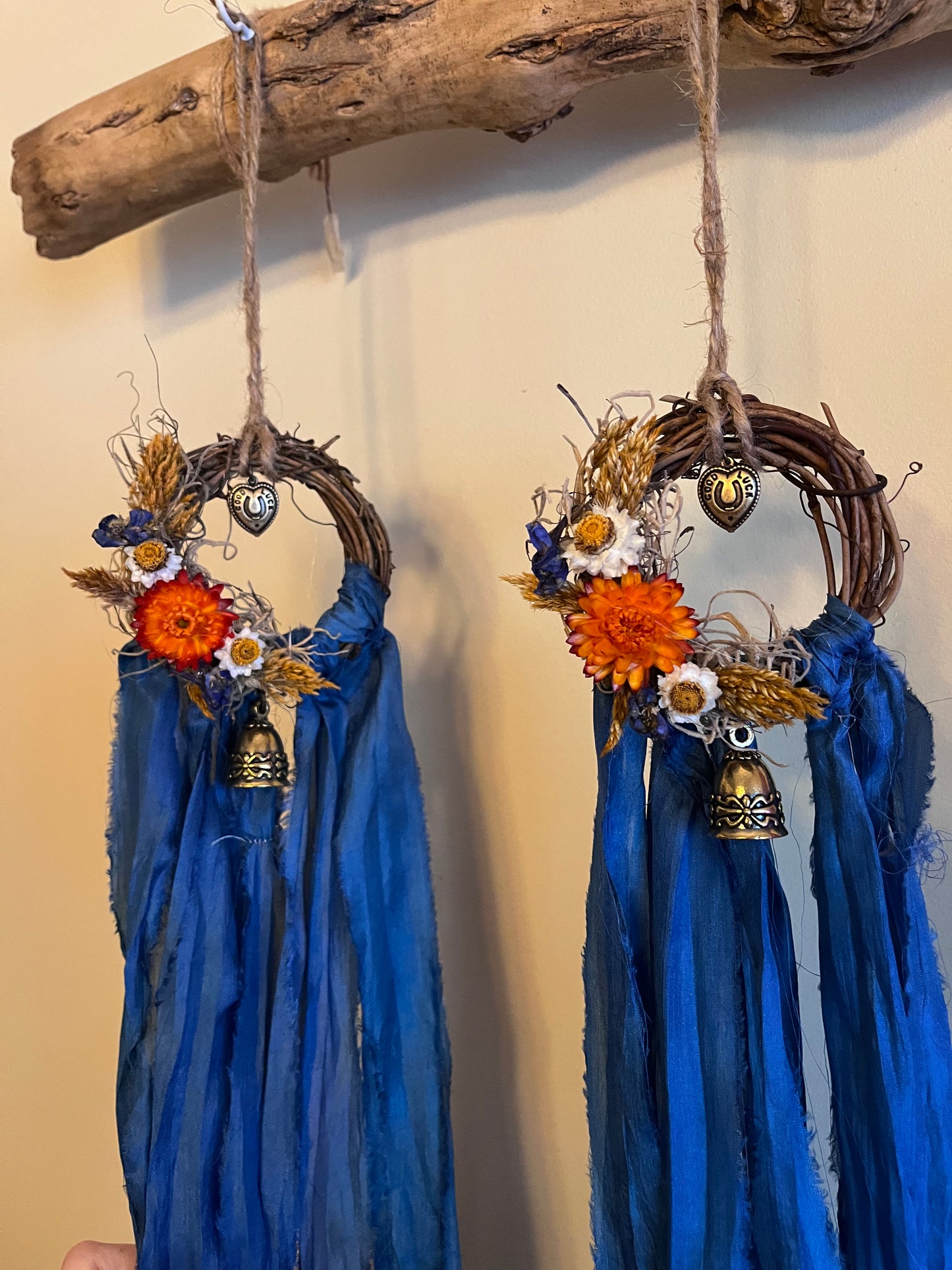 Fire Horse Protection Wreath with Witch Bells: Pagan Altar Decor