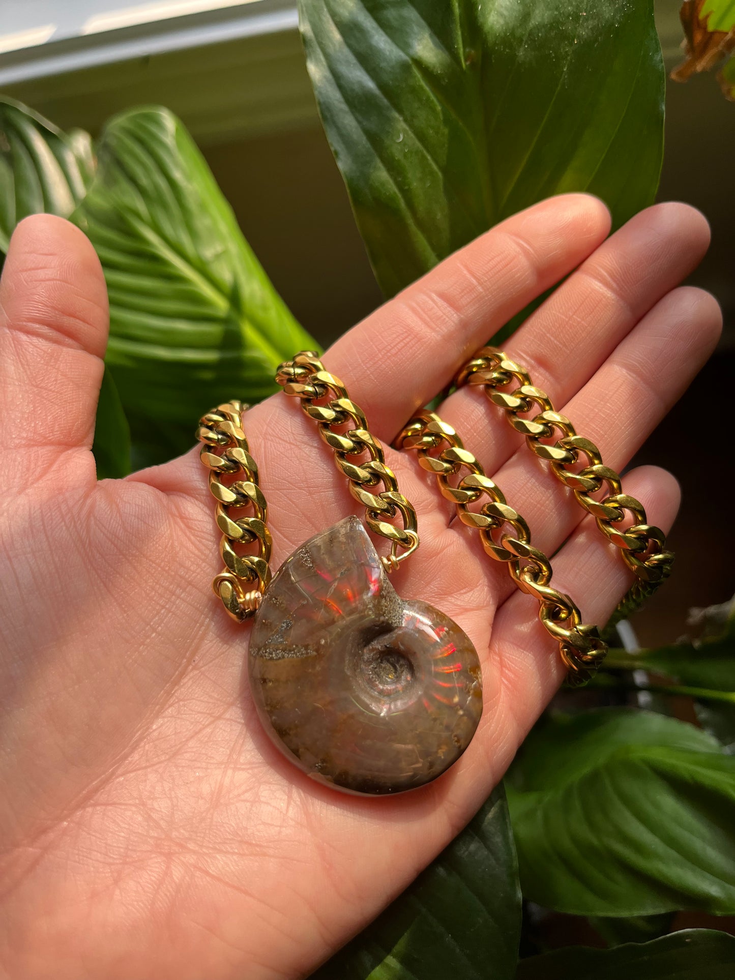 Opalized Ammonite fossil Statement necklace