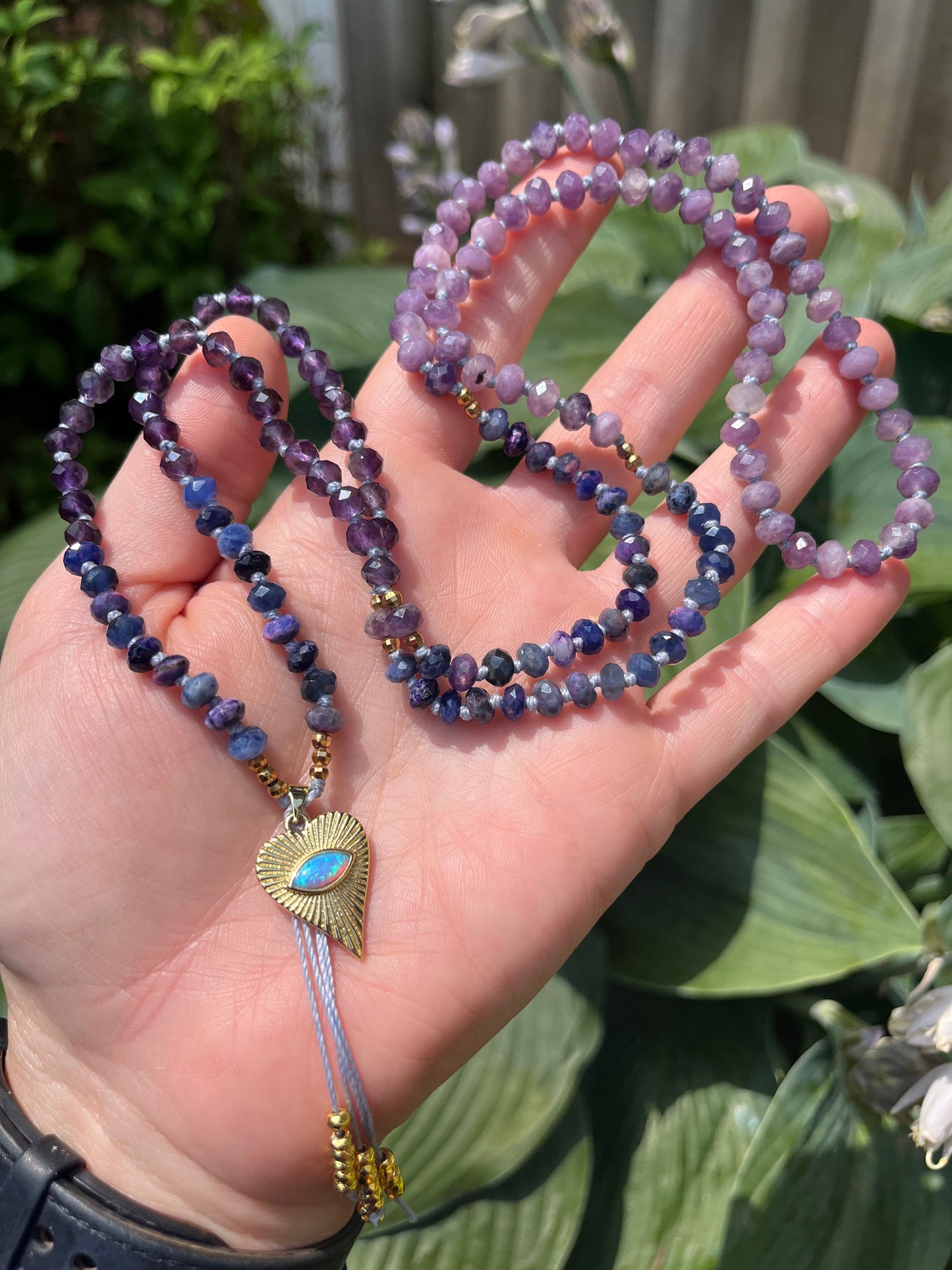 Amethyst, Sugilite, Lepiodlite, mala beads, prayer beads, spirit beads, mala necklace, rondelle mala necklace