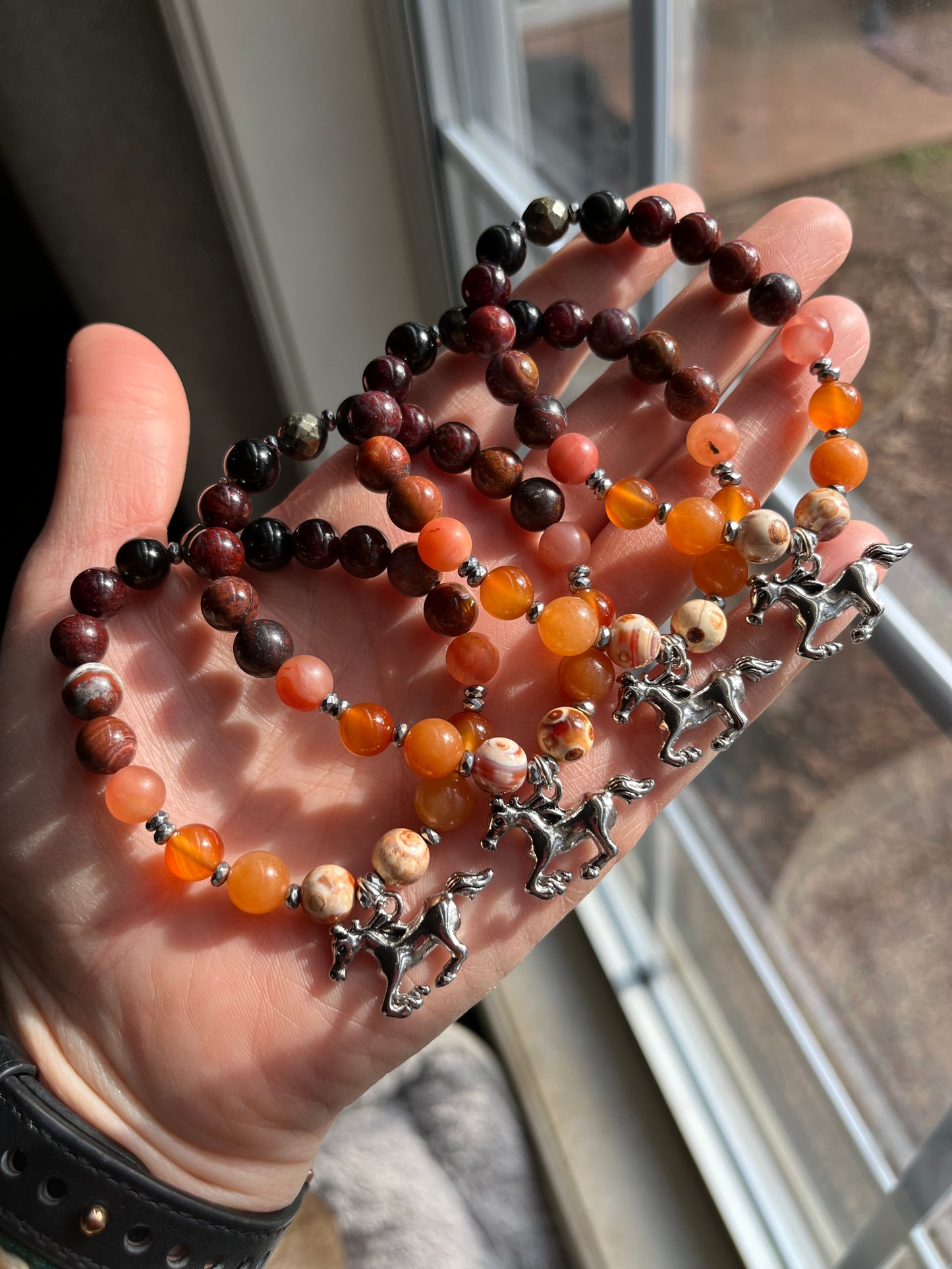 Fire Horse mala bracelet, beaded bracelet, horse girl jewelry, horse bracelet, carnelian bracelet, zodiac jewelry