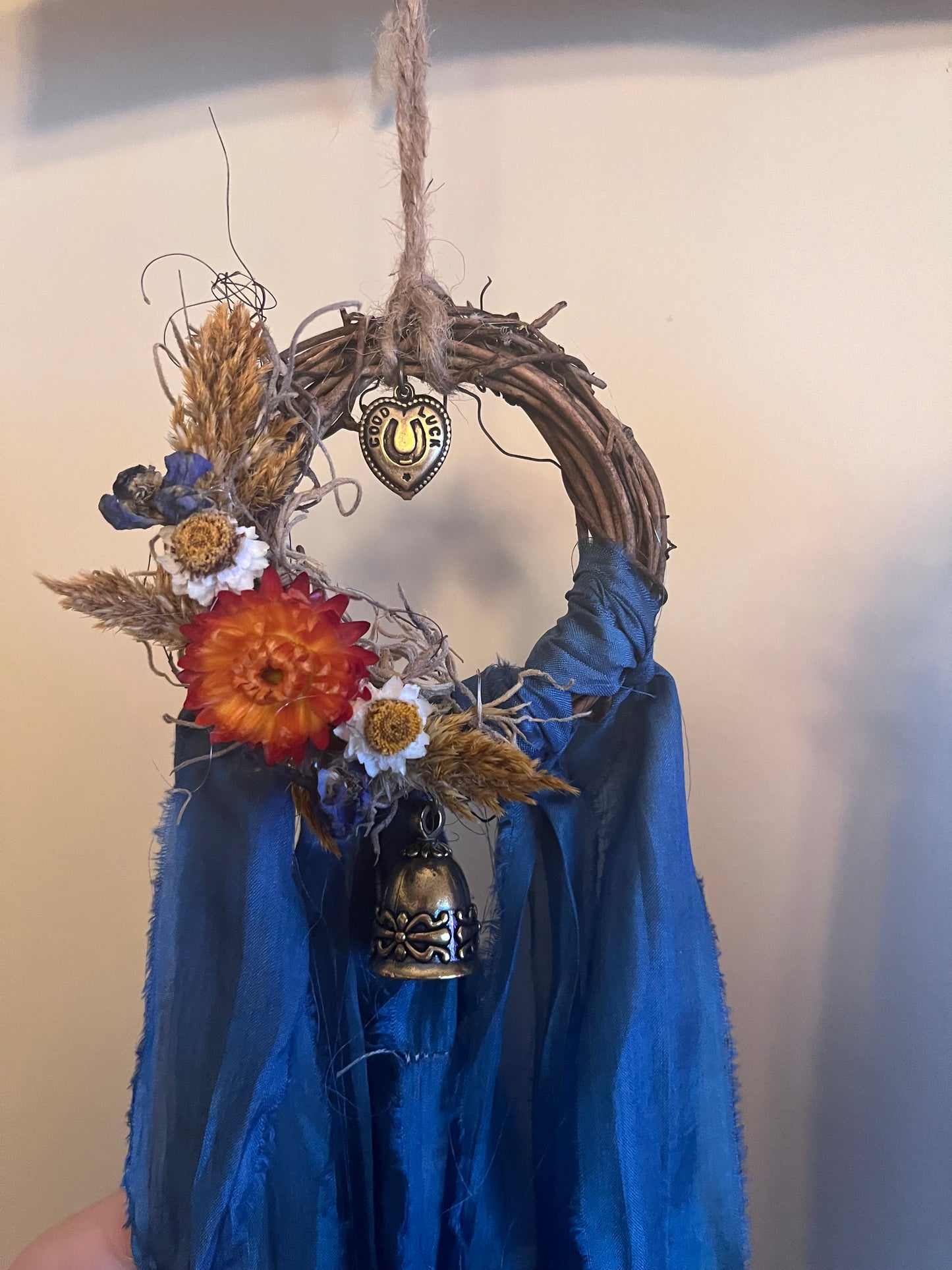 Fire Horse Protection Wreath with Witch Bells: Pagan Altar Decor