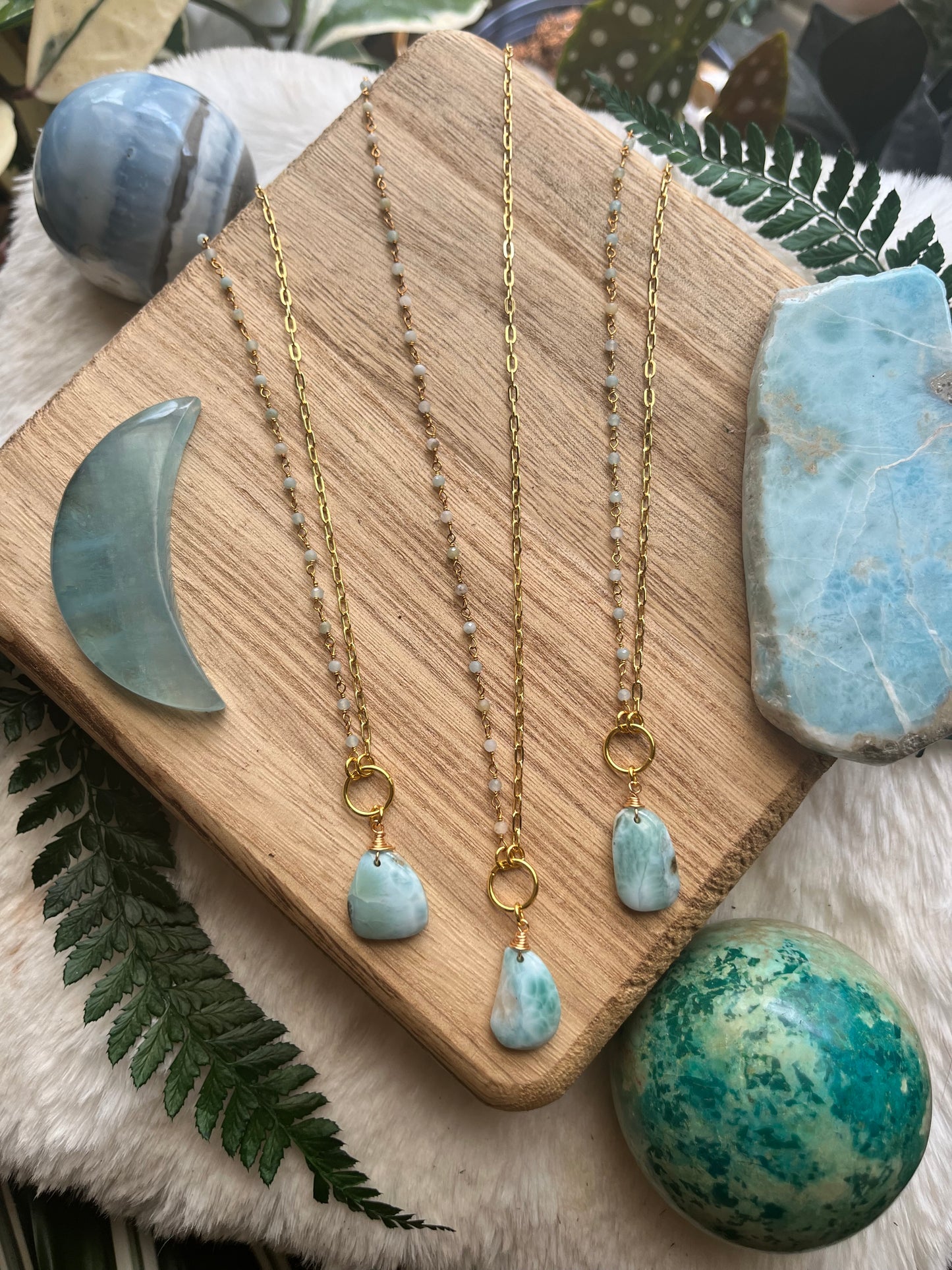 Larimar Gemstone Necklace | 18k Gold Filled Chain, Ocean Inspired Jewelry