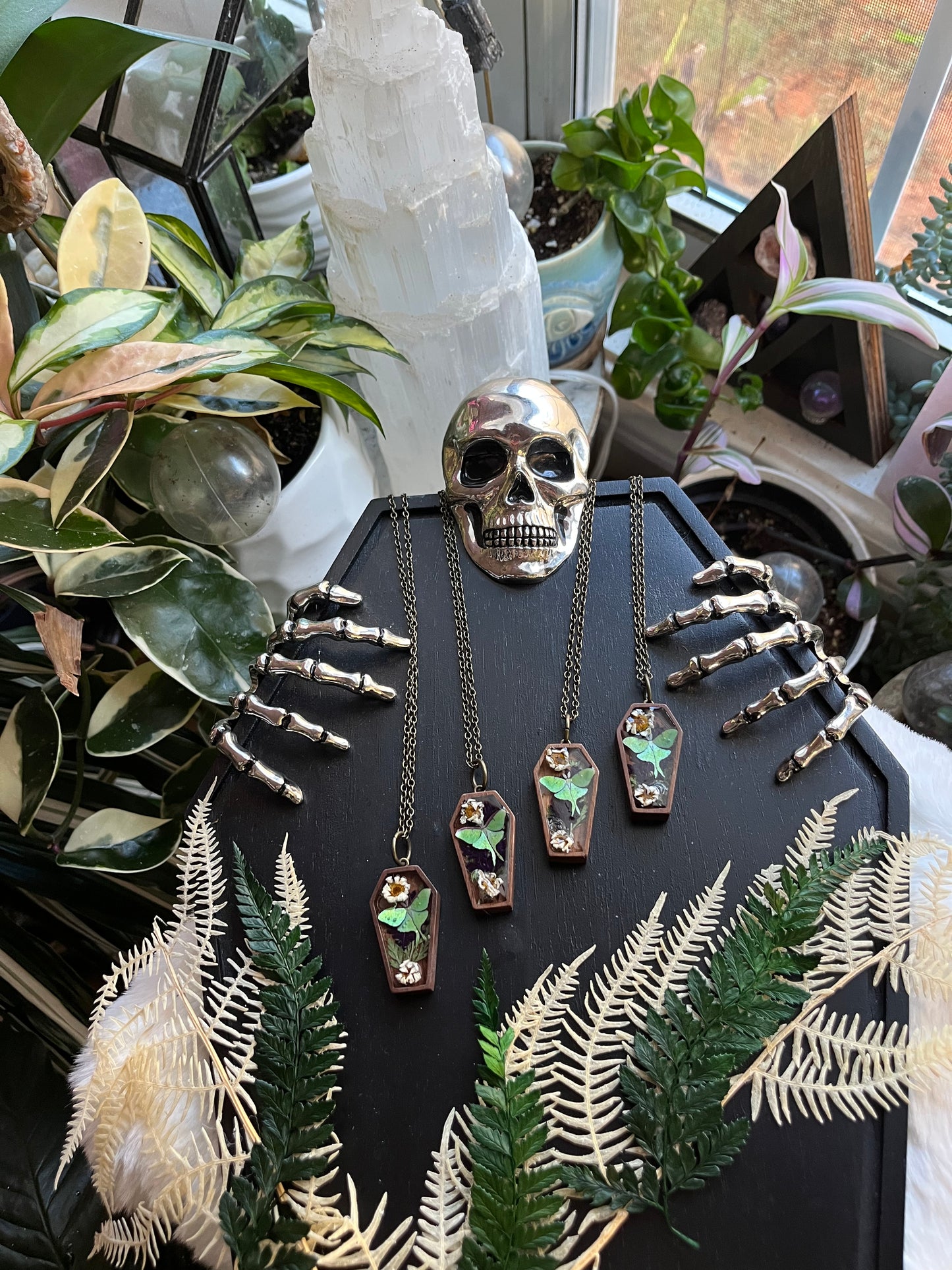 Luna Moth coffin necklace