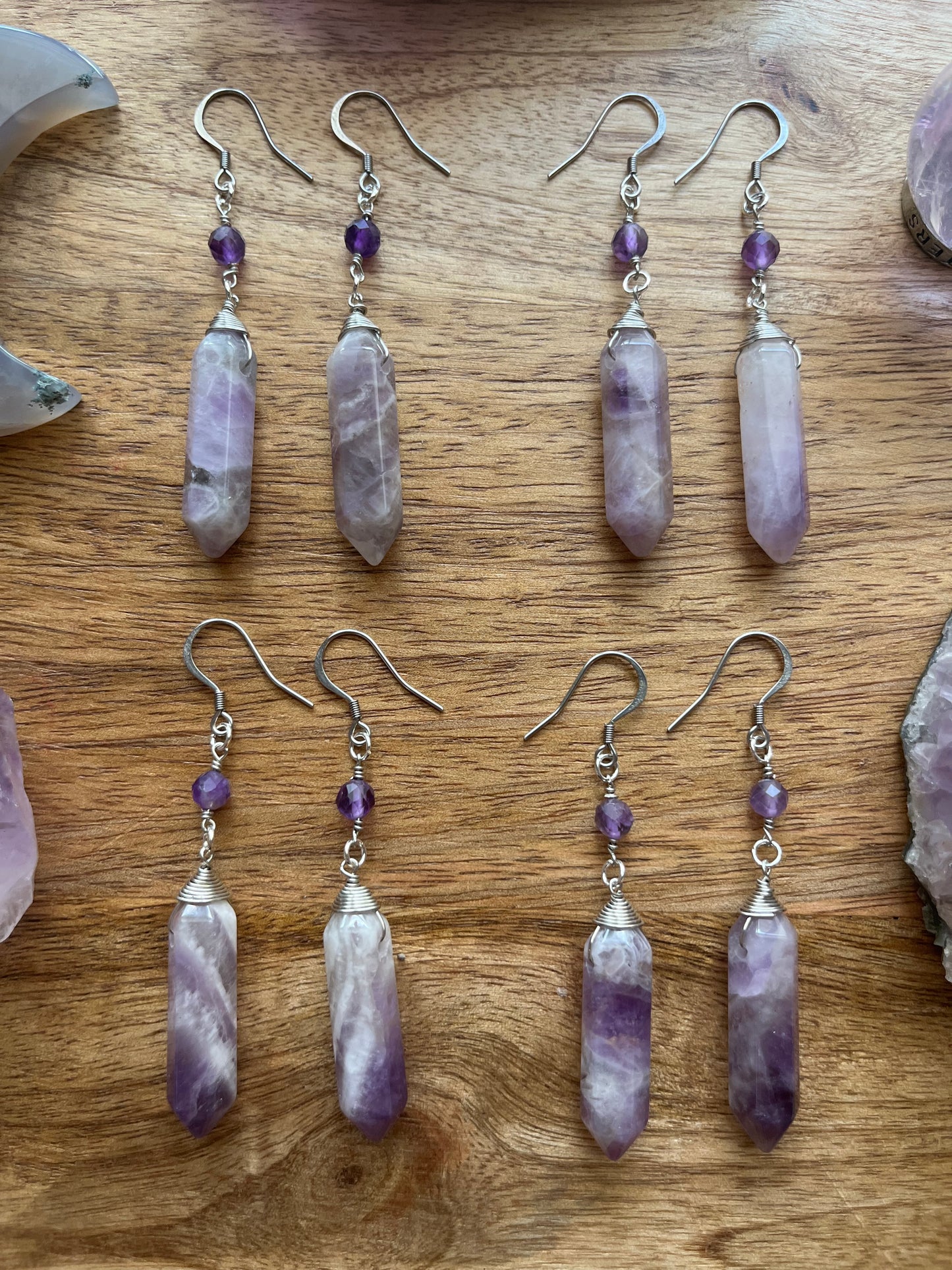 Amethyst Point Dangle Earrings | Silver Crystal Boho Jewelry, February Birthstone