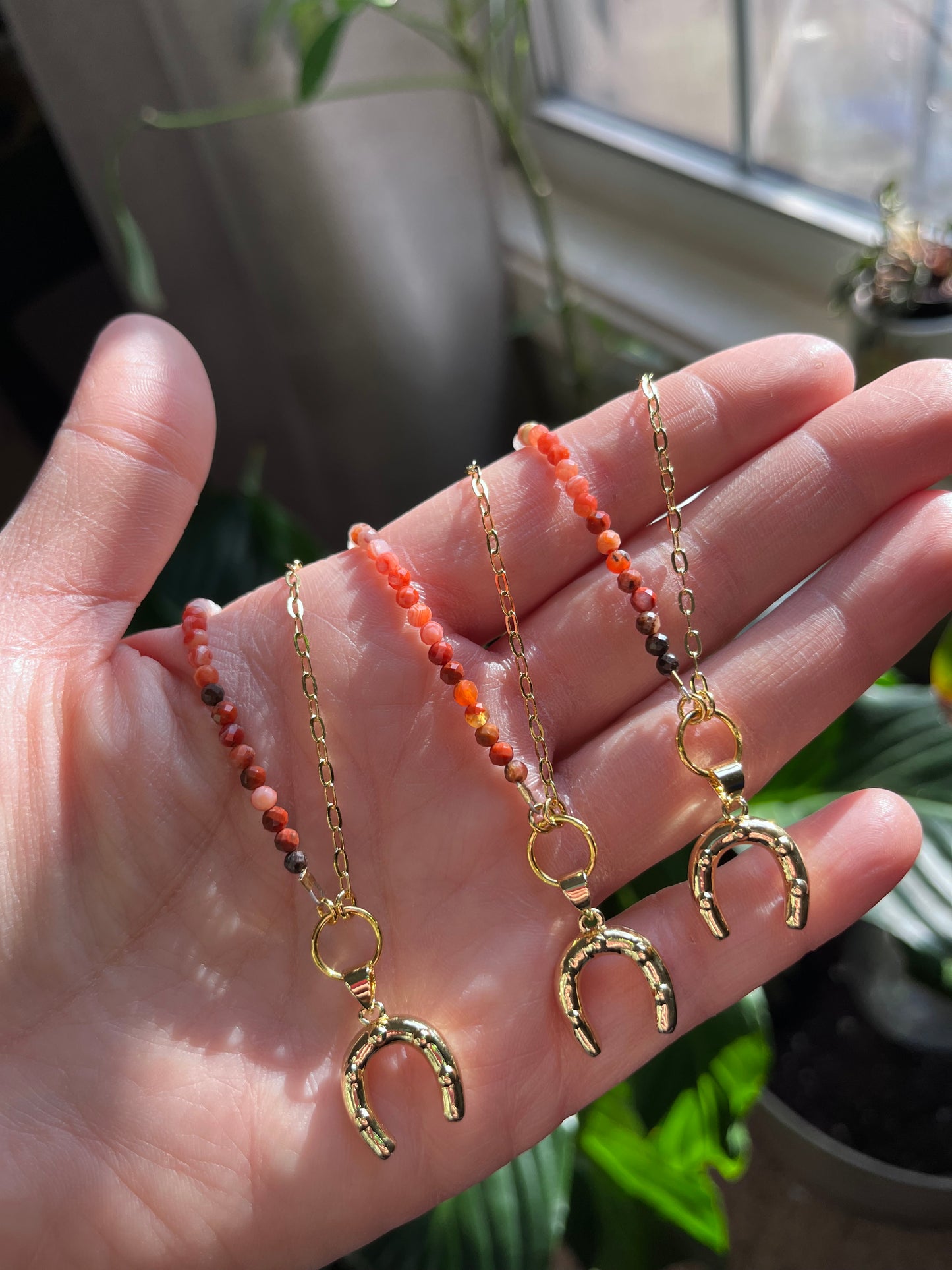 Moroccan Red Agate necklace, horseshoe charm, lucky jewelry, agate necklace, abundance, creativity, passion, good luck charm jewelry
