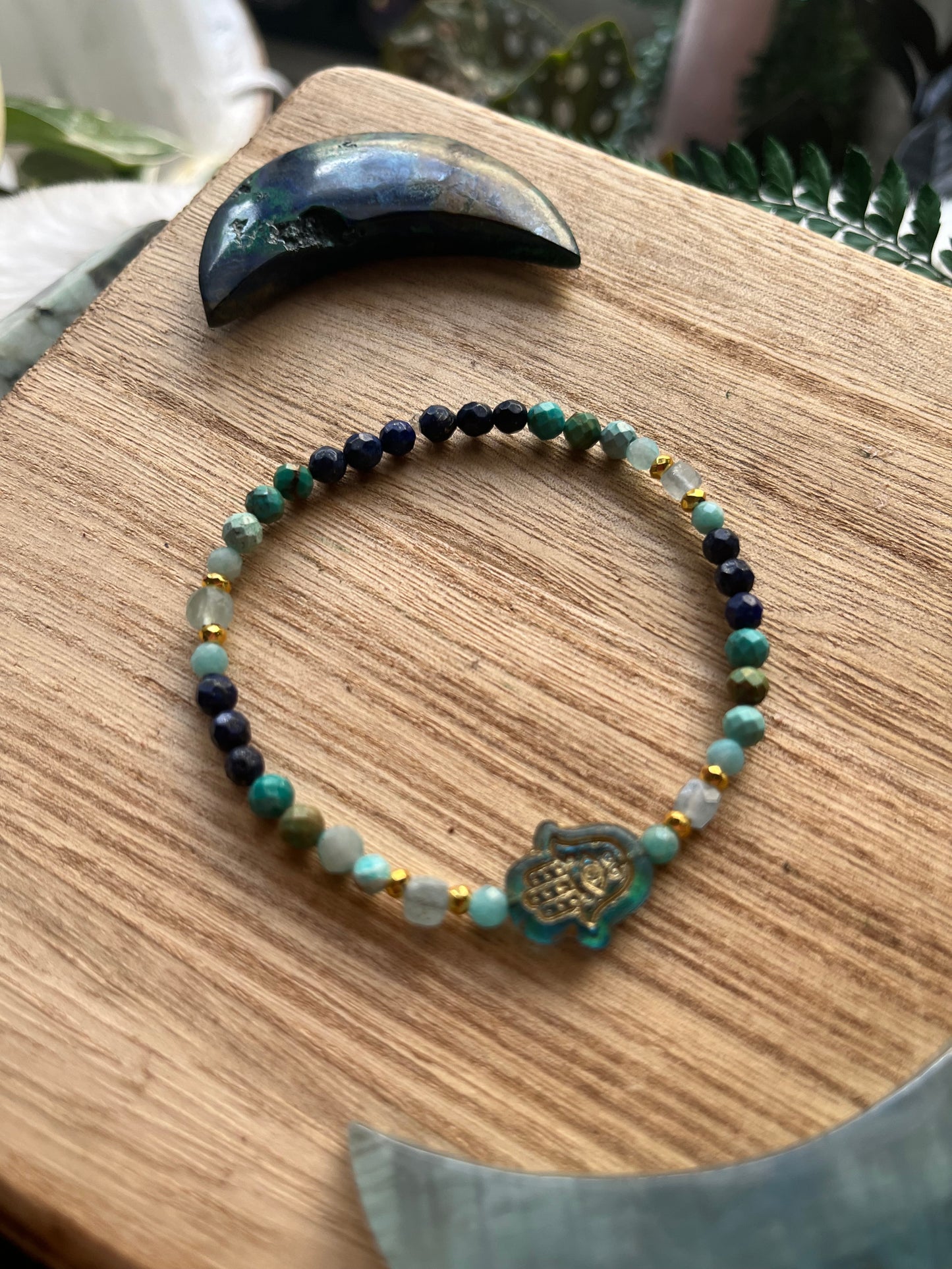 Hamsa Bracelet · Lapis Lazuli Turquoise Amazonite · Boho Spiritual Beaded Bracelet · Czech Glass Hamsa · Handmade Protection Jewelry