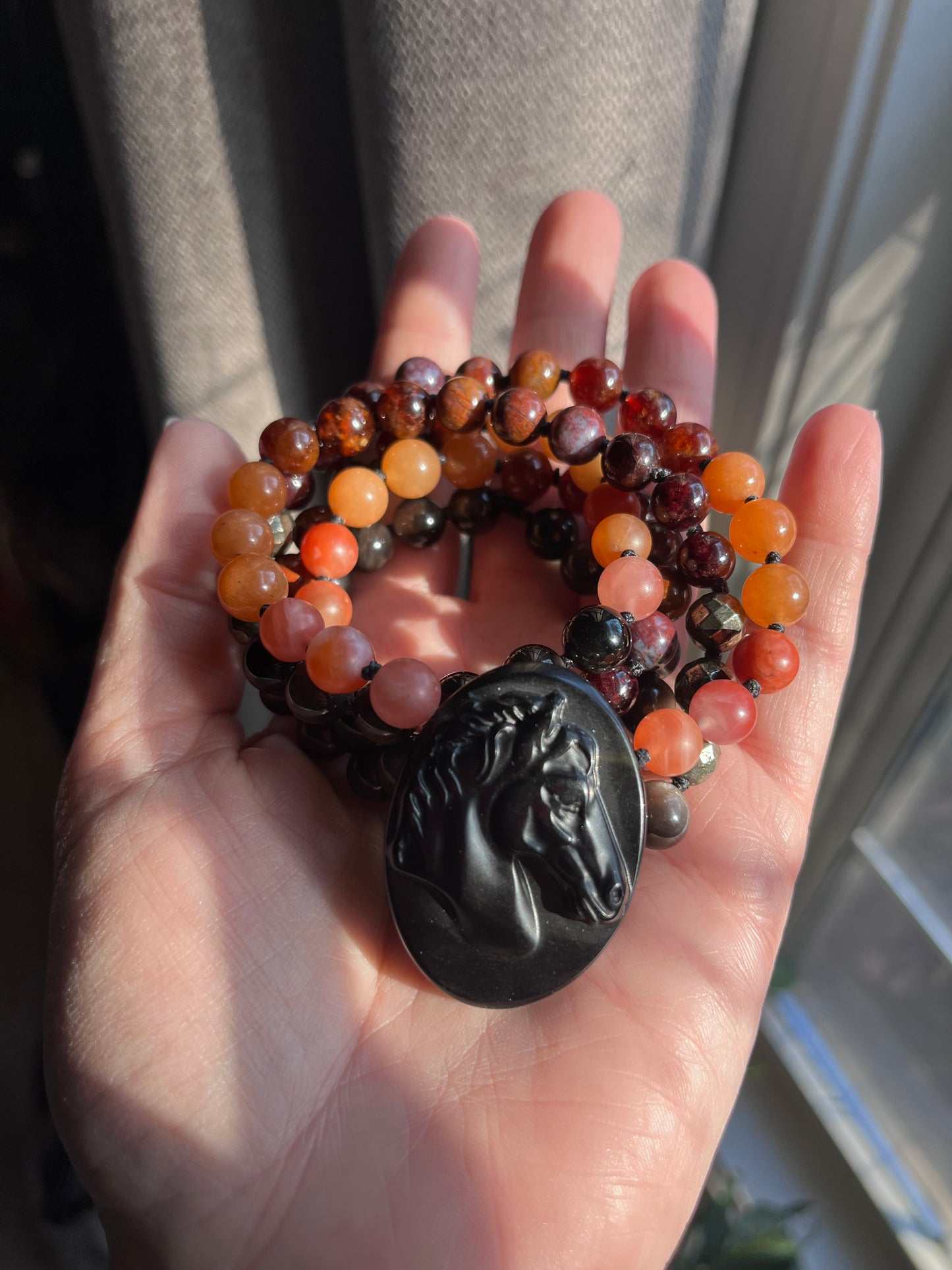 Fire Horse “Ember” mala necklace, meditation jewelry, mala beads, japa mala, carnelian jewelry, lunar new year, year of the fire horse