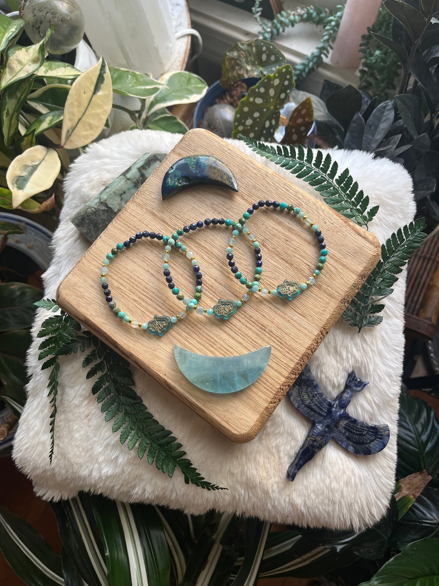 Hamsa Bracelet · Lapis Lazuli Turquoise Amazonite · Boho Spiritual Beaded Bracelet · Czech Glass Hamsa · Handmade Protection Jewelry