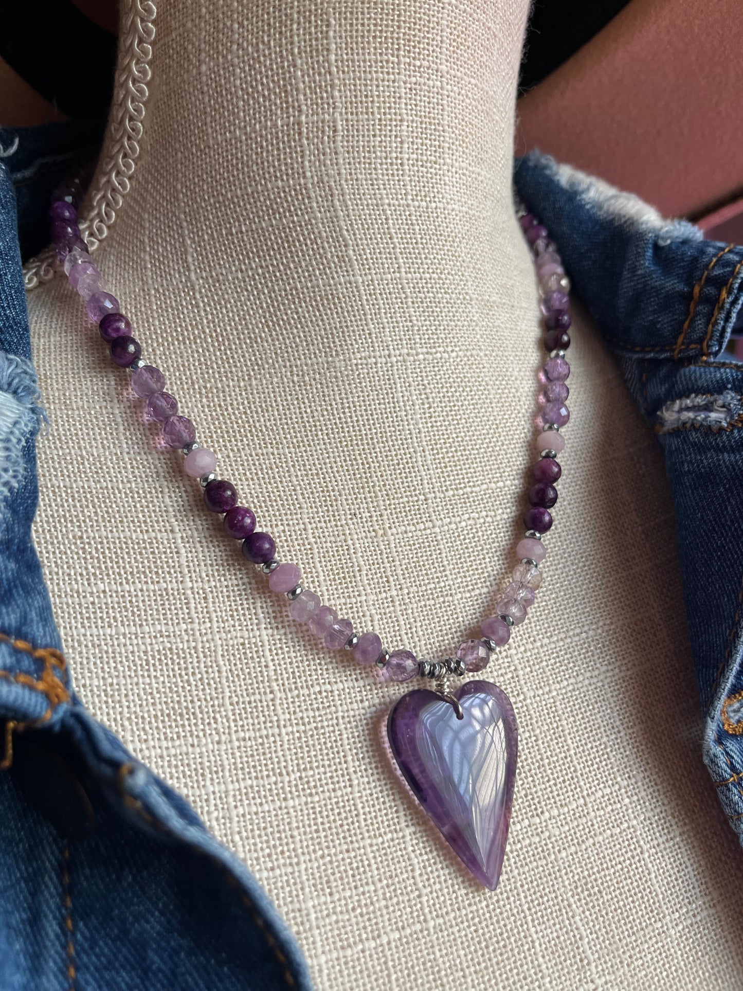 Amethyst Heart necklace, Spiritual protection gift, Birthstone jewelry, gift for her
