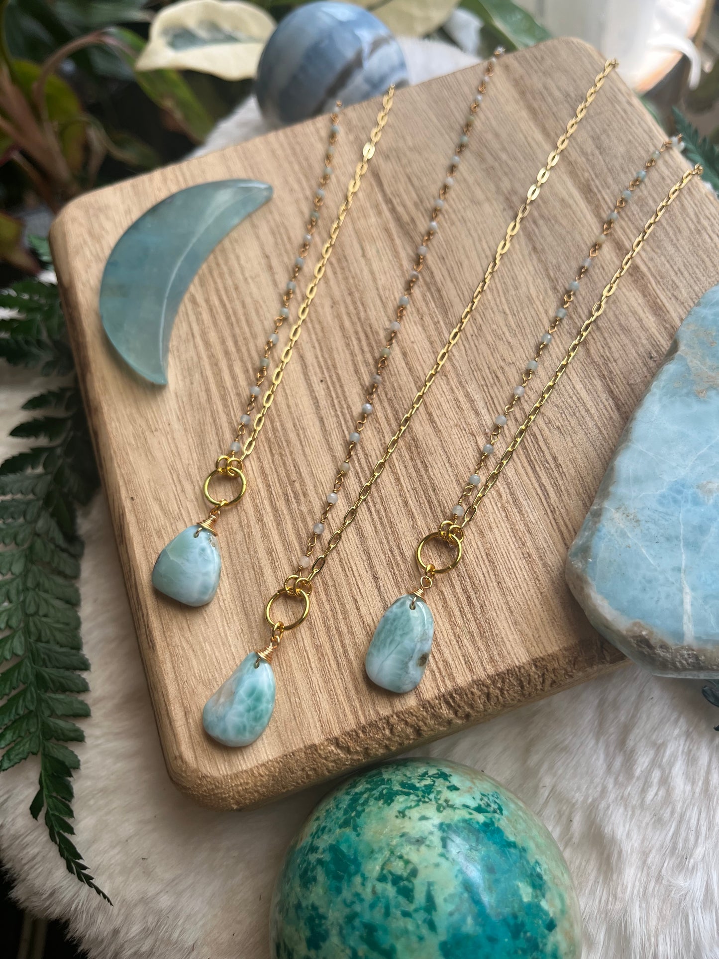 Larimar Gemstone Necklace | 18k Gold Filled Chain, Ocean Inspired Jewelry
