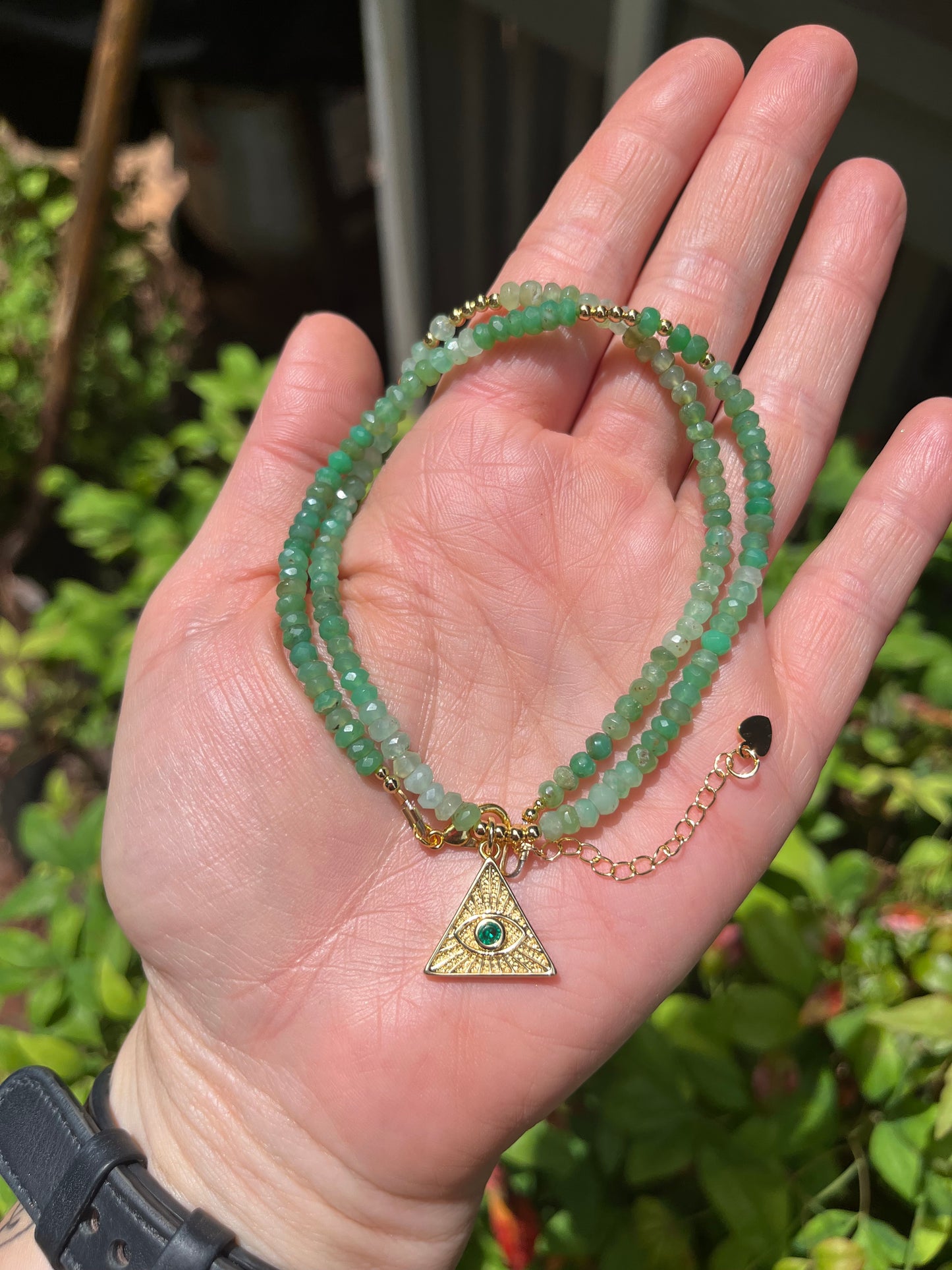 Chrysoprase Eye Charm Necklace