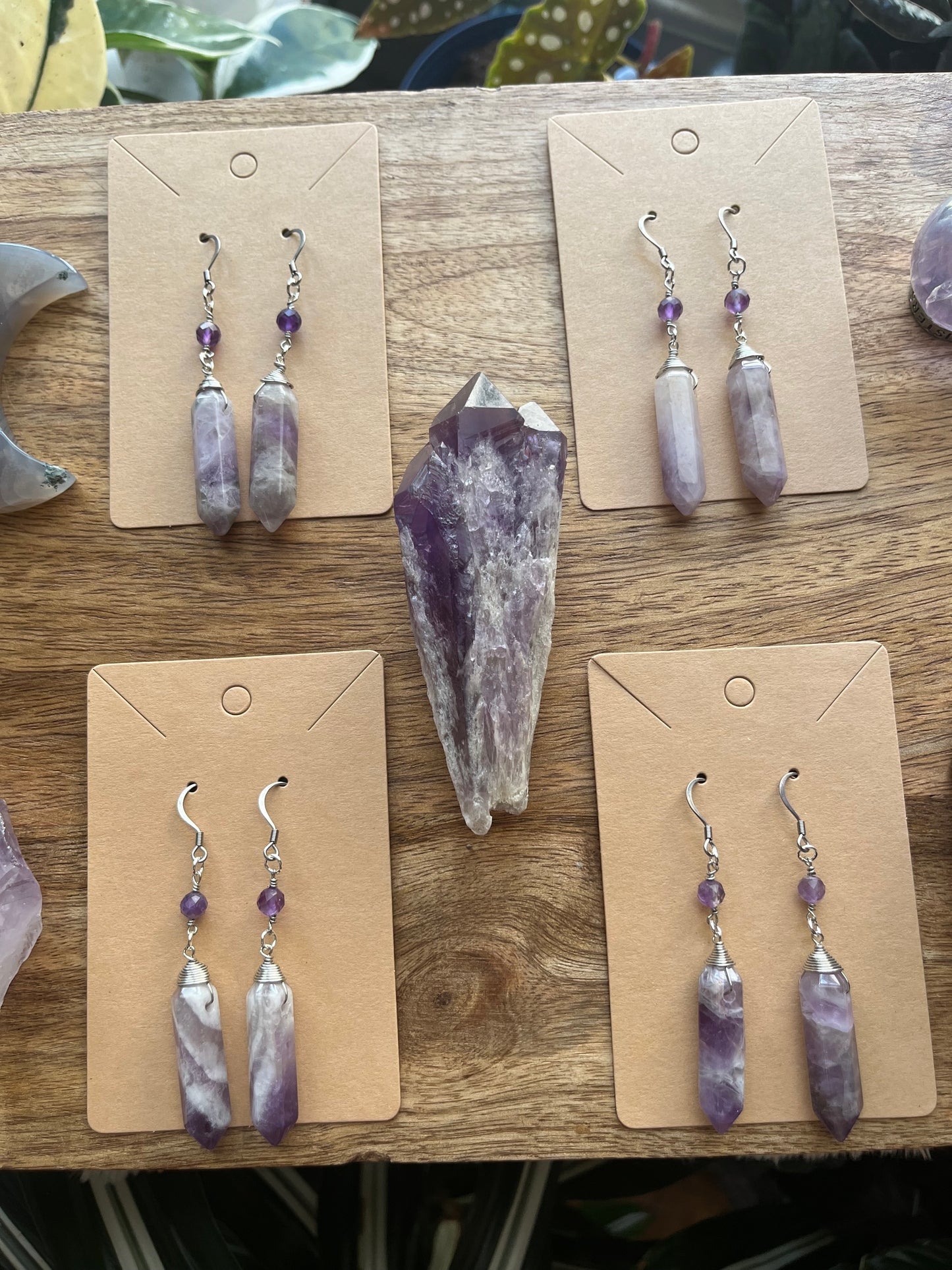 Amethyst Point Dangle Earrings | Silver Crystal Boho Jewelry, February Birthstone