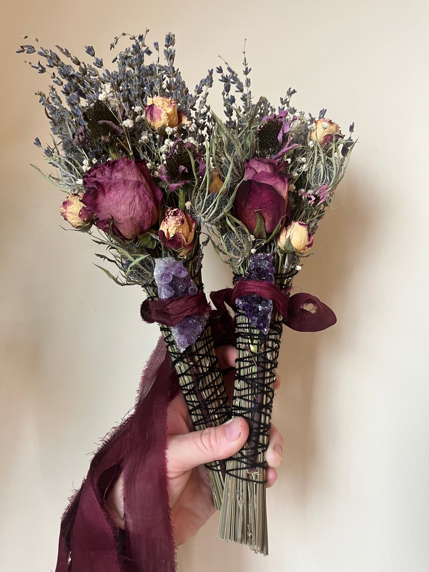 Wisdom Smudge Bouquet, Lavender, Thistle, Roses, Echinacea, Amethyst (Cruelty Free)