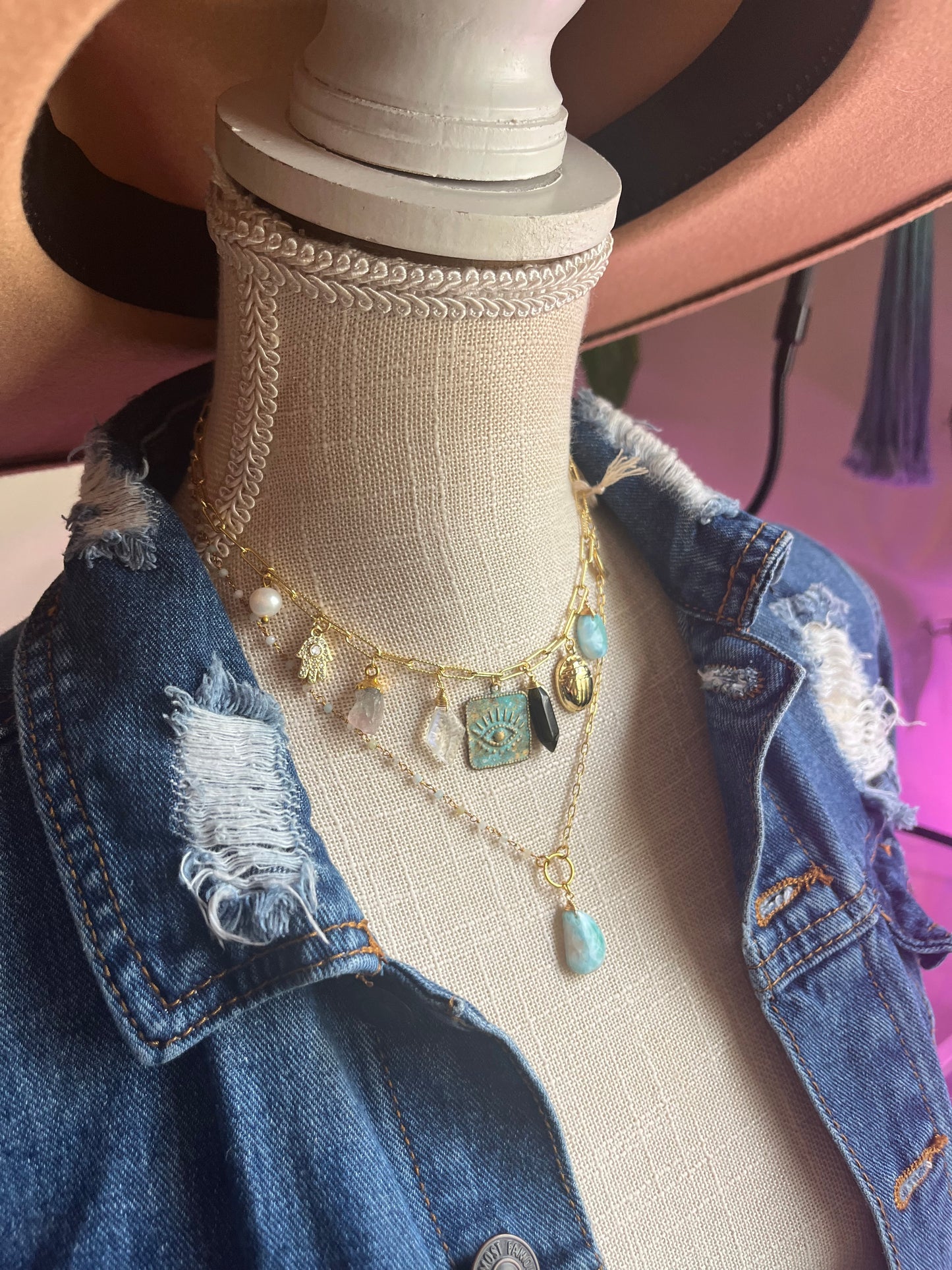 Larimar Gemstone Necklace | 18k Gold Filled Chain, Ocean Inspired Jewelry