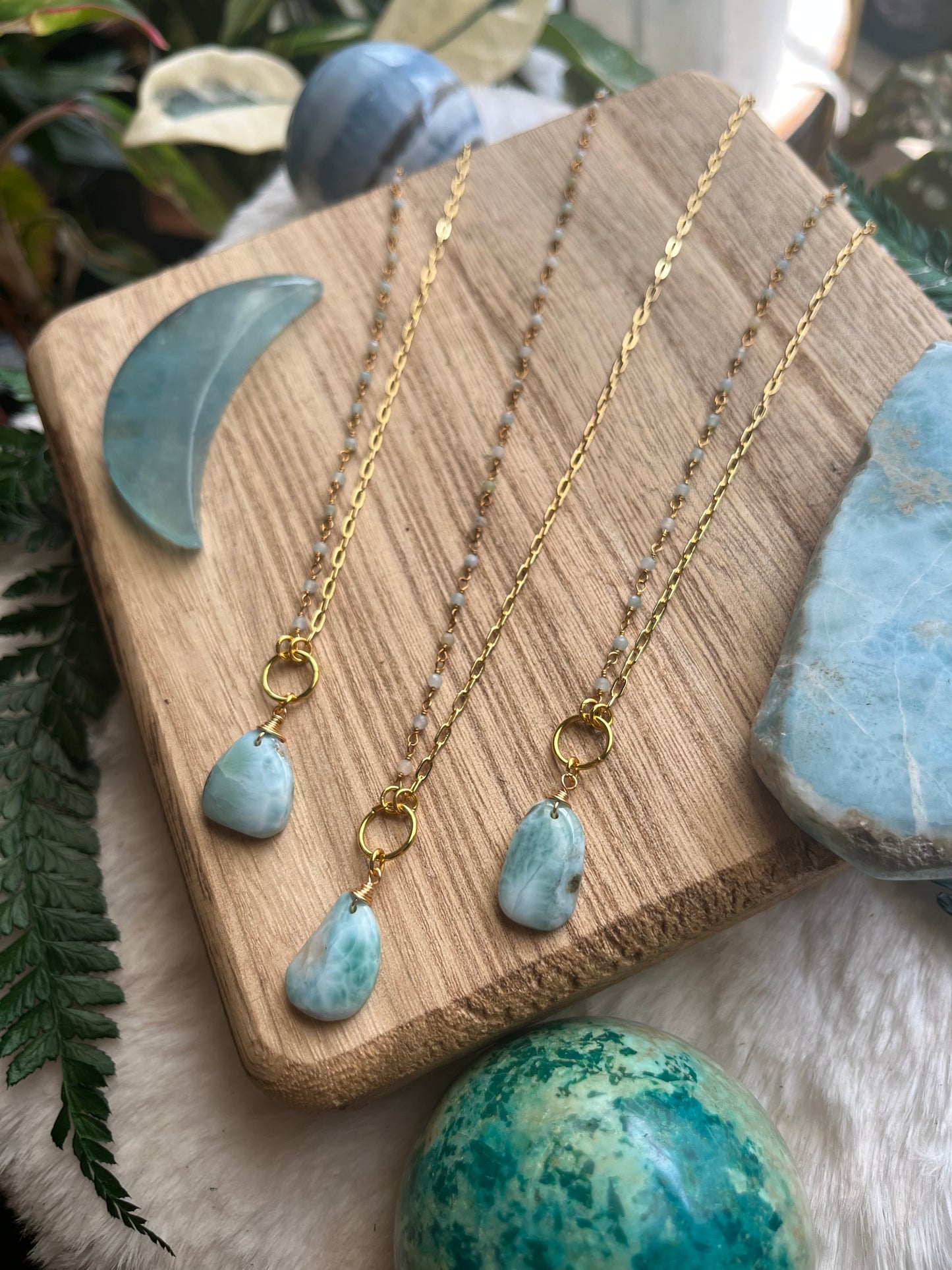 Larimar Gemstone Necklace | 18k Gold Filled Chain, Ocean Inspired Jewelry