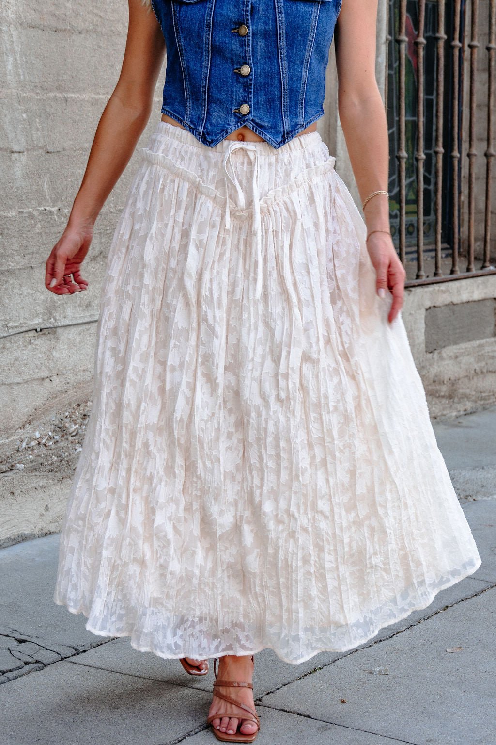 Ivory Lace Ruffled Maxi Skirt